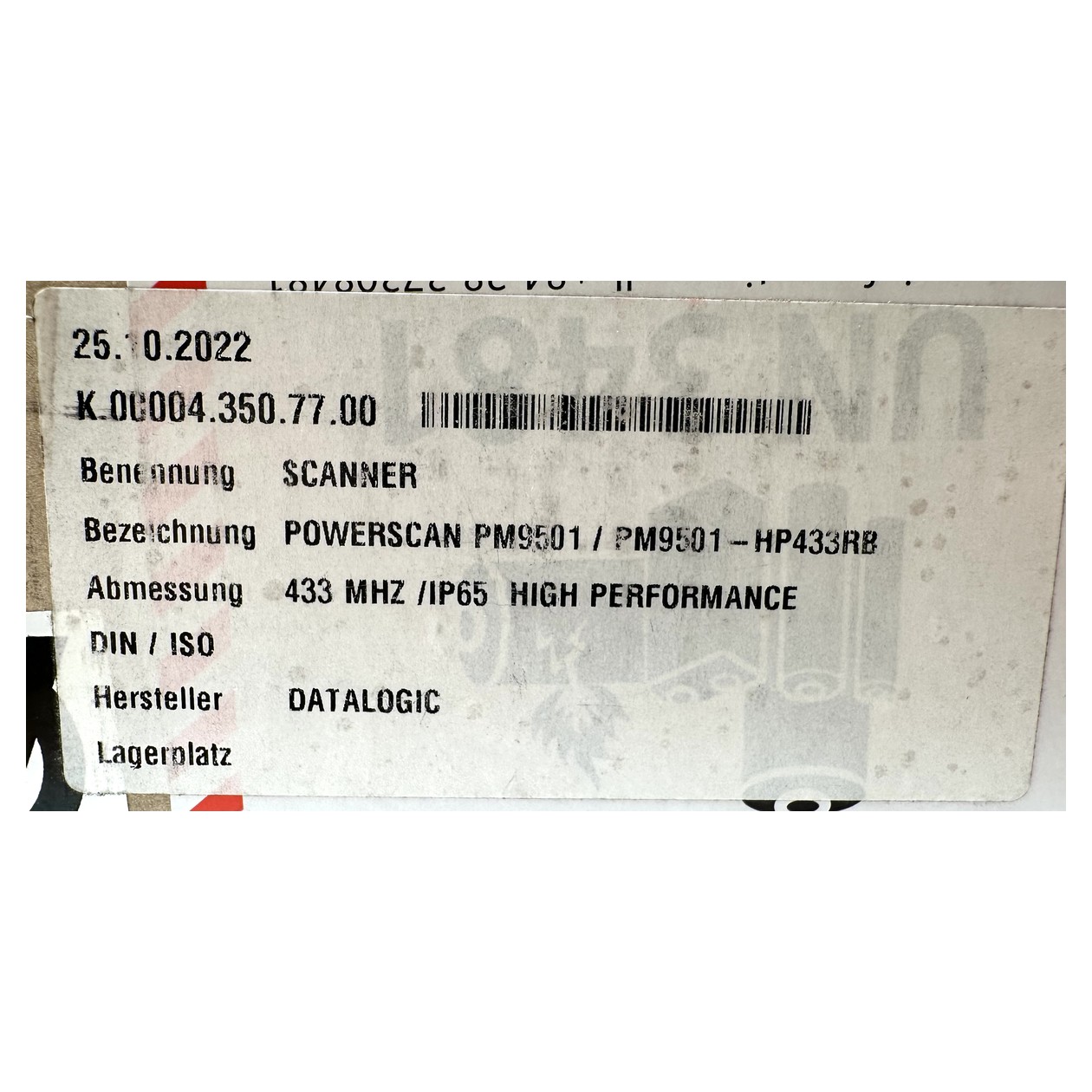 PQ5311 Barcode Scanner Datalogic Powerscan PM9501 HP433RB Original Packaging