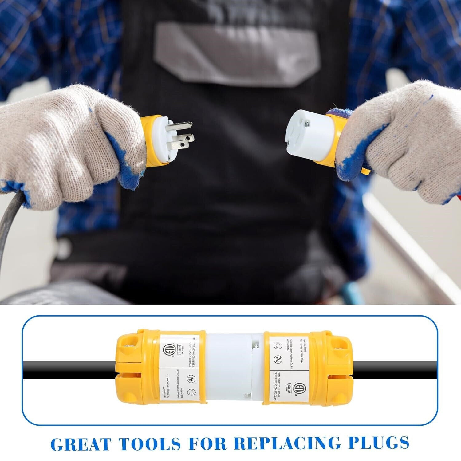 Male & Female Extension Cord End Plugs 15Amp 125V Electrical Connectors 3 Wires