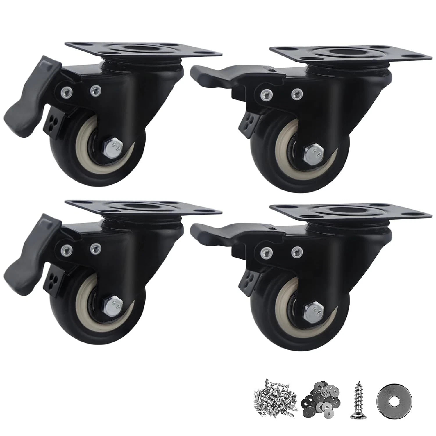 2 Inch Wheel Casters,Set of 4 Heavy Duty Casterswith BrakeNo Noise Locking Pol