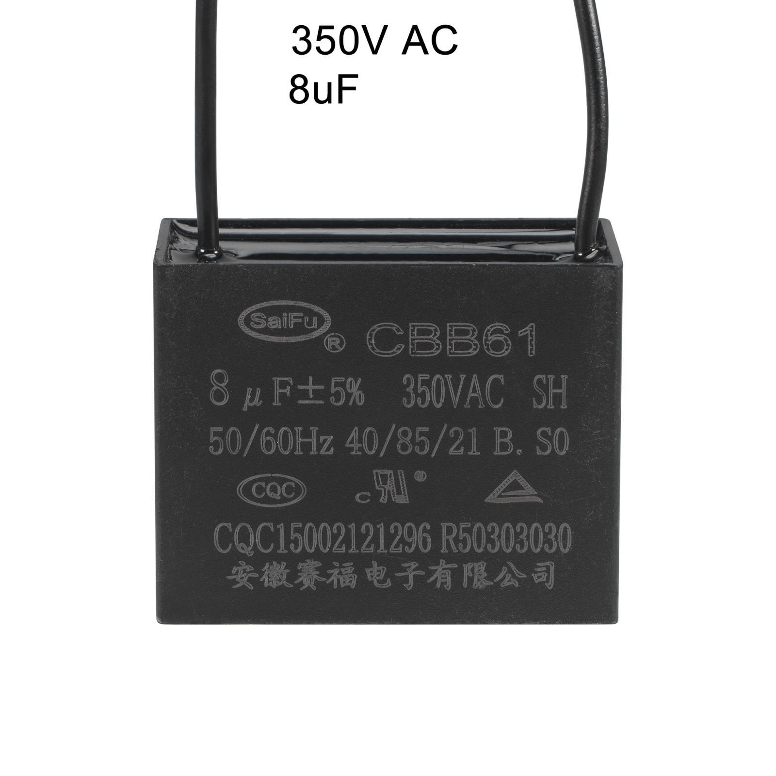 Ceiling Fan Capacitor CBB61 8uF 350V AC 2 Wires Metallized Polypropylene Film