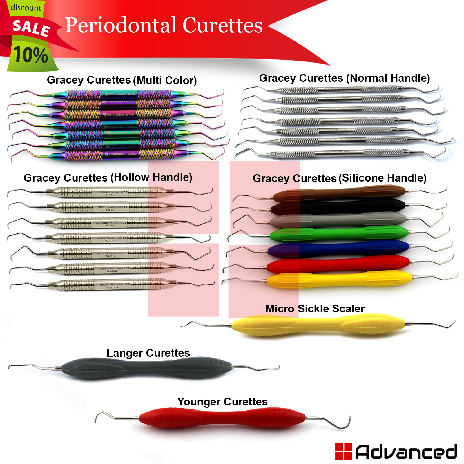 Medentra Dental Gracey Curettes Perio Teeth Scaling Root Planning Cavity Removal