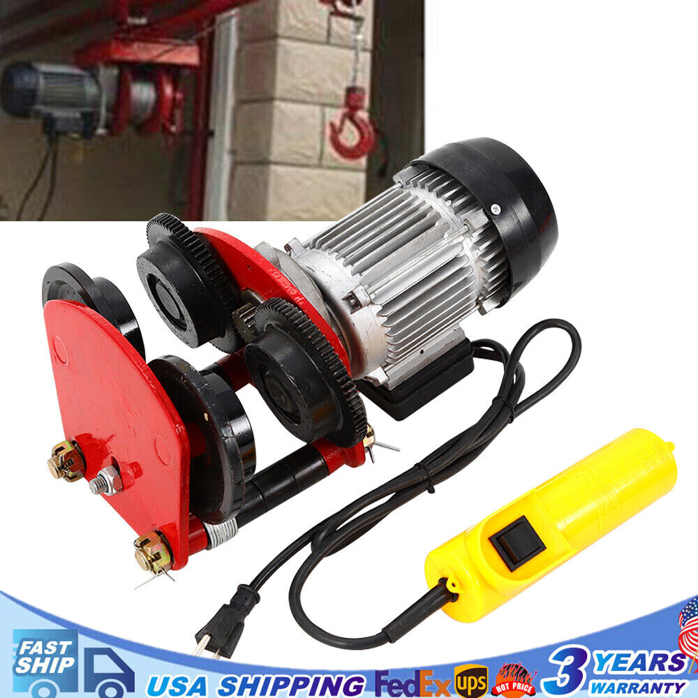 Electric Wire Rope Hoist Trolley Overhead Motor Winch Hoist Garage Crane 2200lbs