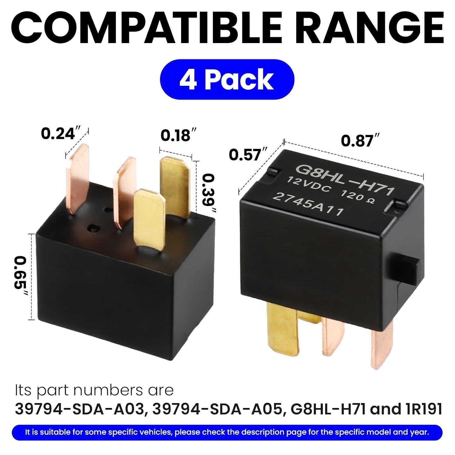 4 Pack Power Relay Assembly Compatible for Honda Accord Civic CR-V MDX 12V