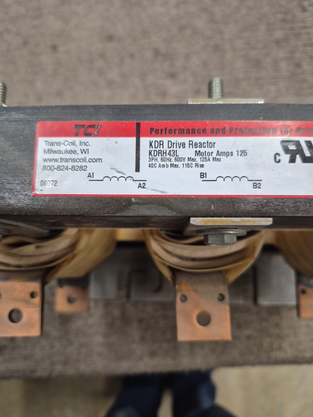 KDR Drive Reactor KDRH43L Motor Amps 125 3PH, 60HZ, 600V MAX, 125A MAX
