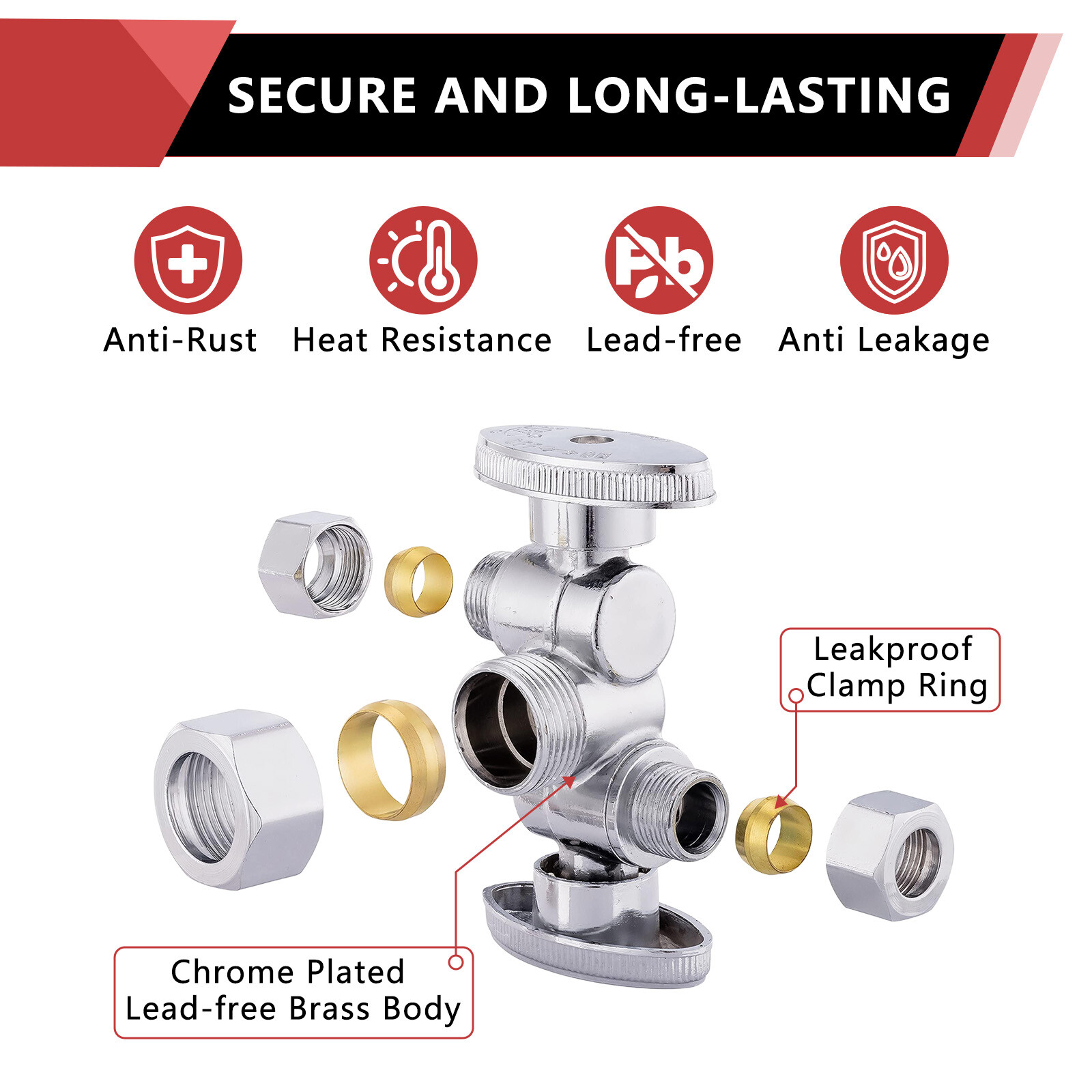 EFIELD 5/8″ODx 3/8″OD Compr. x1/4″ OD Compr. Dual Stop Valve 1/4 Turn Lead Free