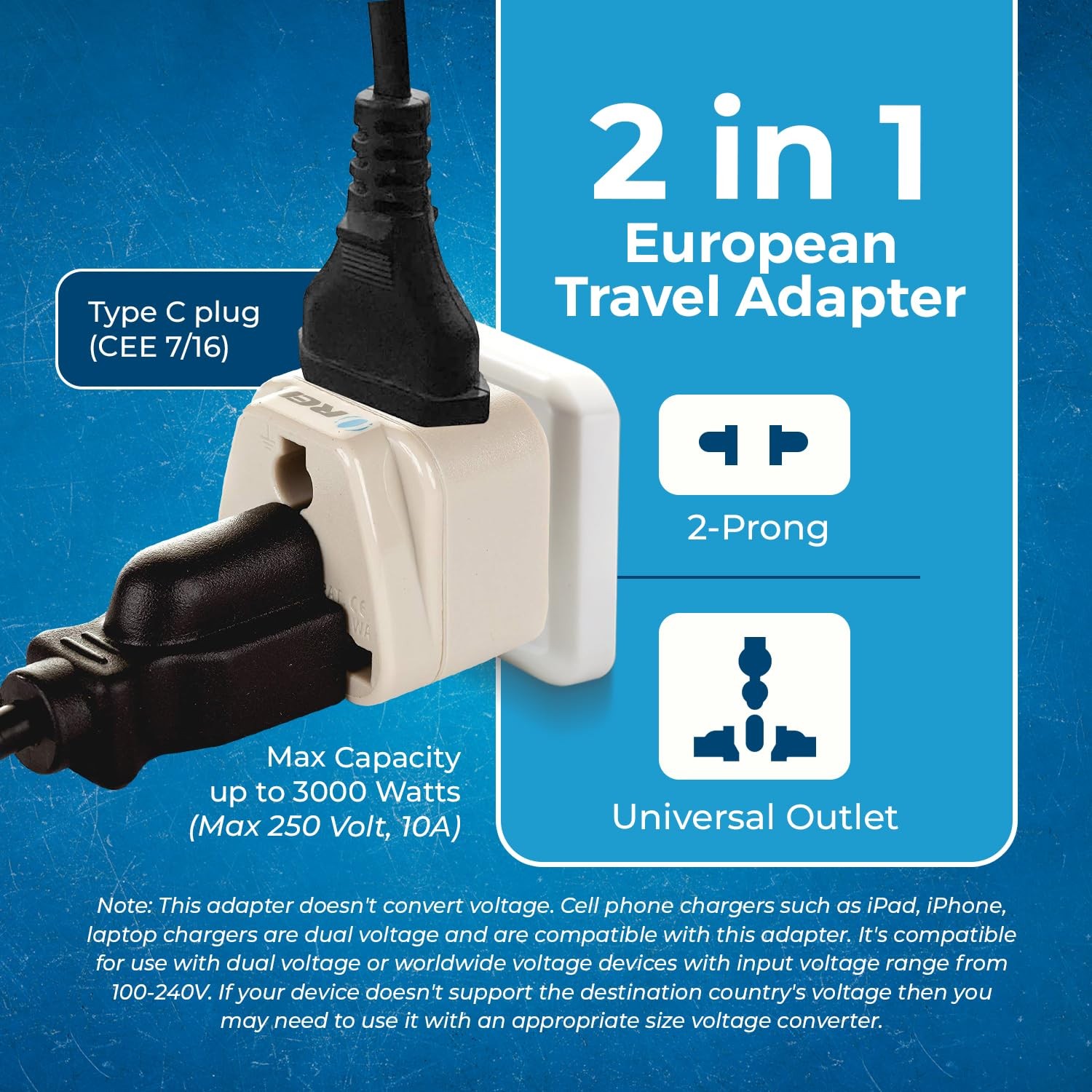 USA to Europe, Turkey, Spain & More (Type C) Travel Adapter Plug – 2 in 1 – C…
