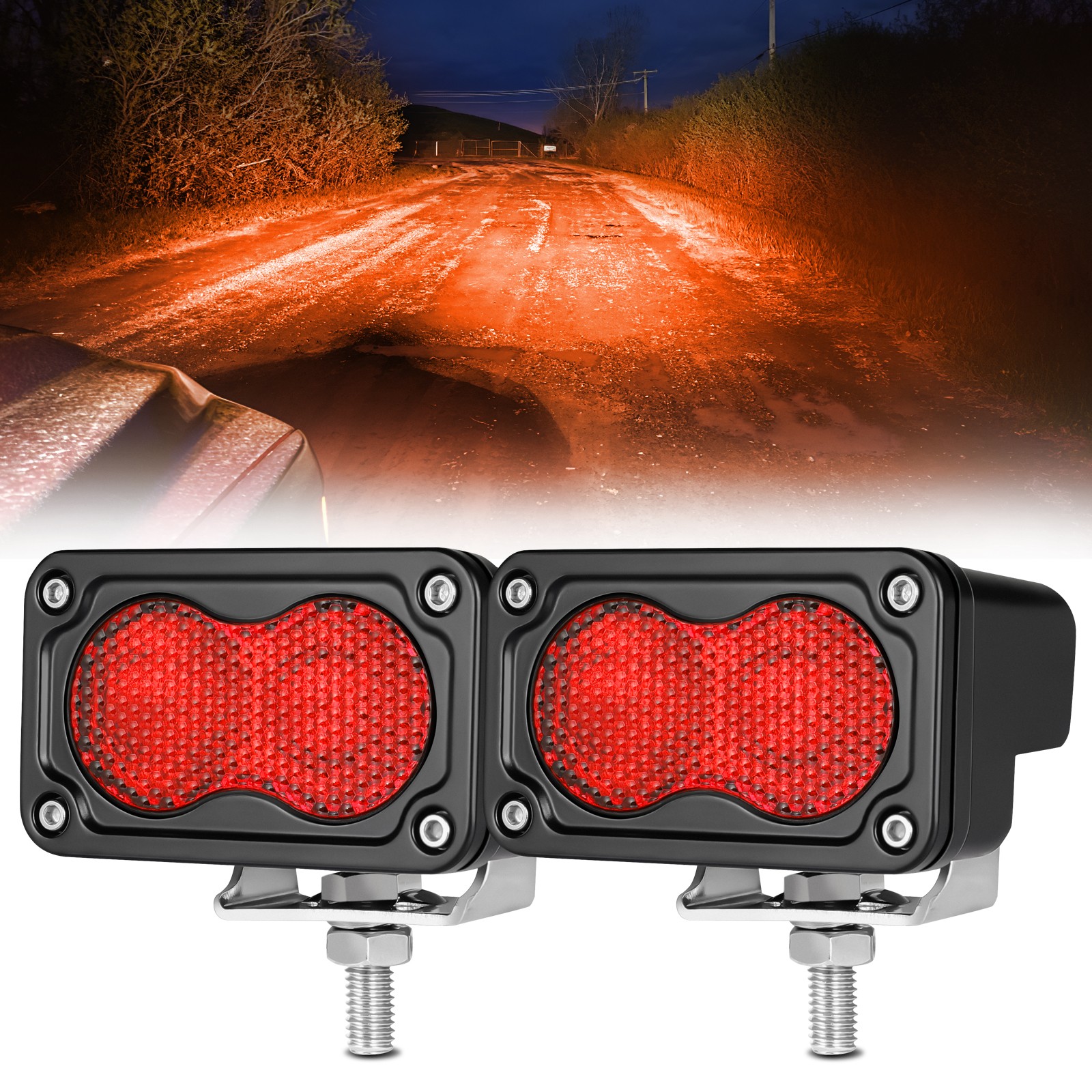 LED Red Driving Bar 2Pcs 40W 3Inch Waterproof Fog Work Auxiliary Lights for Hunt