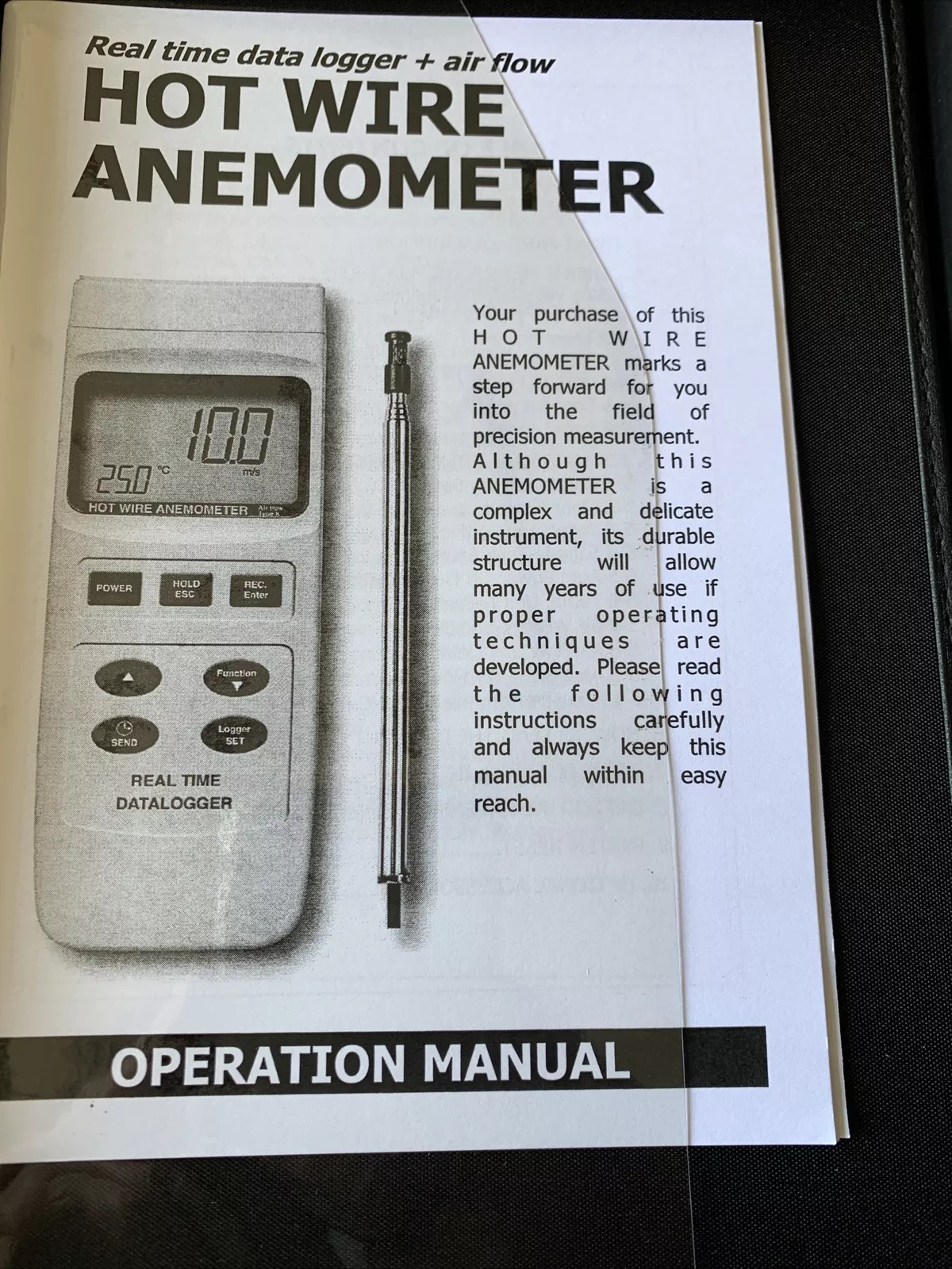 Datalogging Hot Wire Air-Flow Volume Anemometer with Type K/J Thermocouple Port