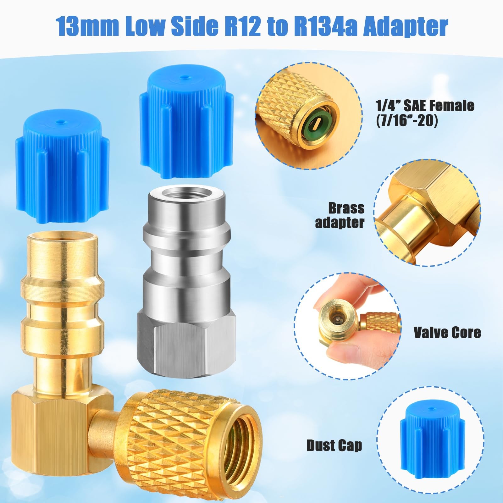 R12 to R134A AC Fitting Conversion Adapter Kit, Quick Coupler Valve A/C 90° P…