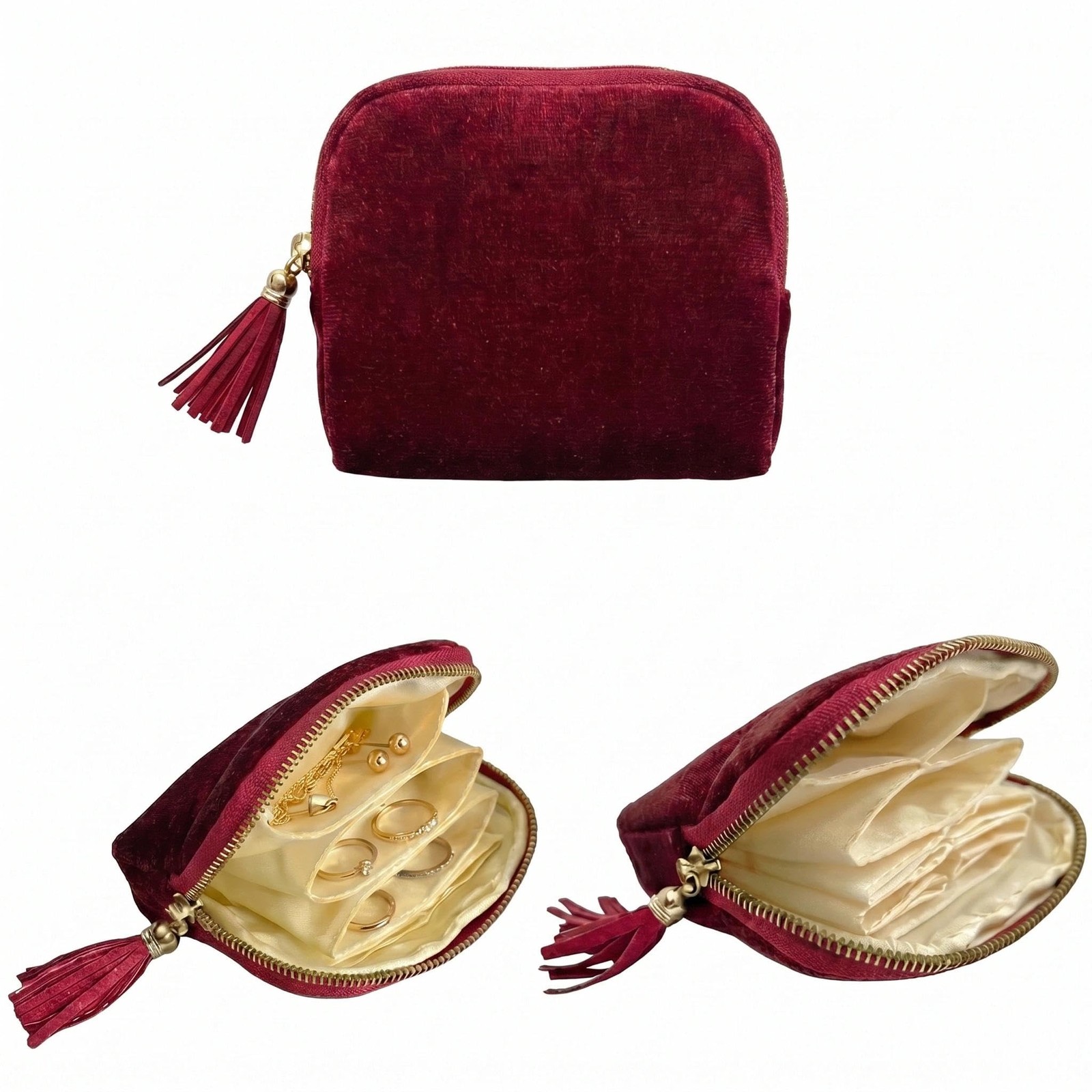 TXTIGER 5.3″ x 4.7″ Small Travel Jewelry Case, Velvet Pouch with Burgundy Red