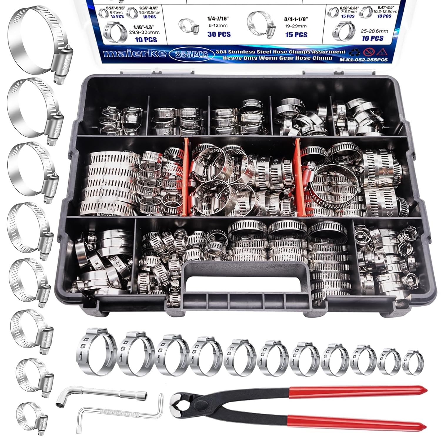 42pc Black Stainless Steel Hose Clamps Assortment Kit 1/4 to 1-1/8 Adjustable