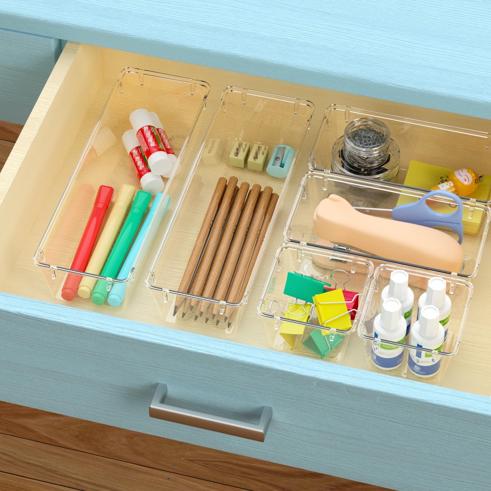 WOWBOX 6 Pack Clear Drawer Organizer Set, Acrylic Drawer Storage Trays, Stora…