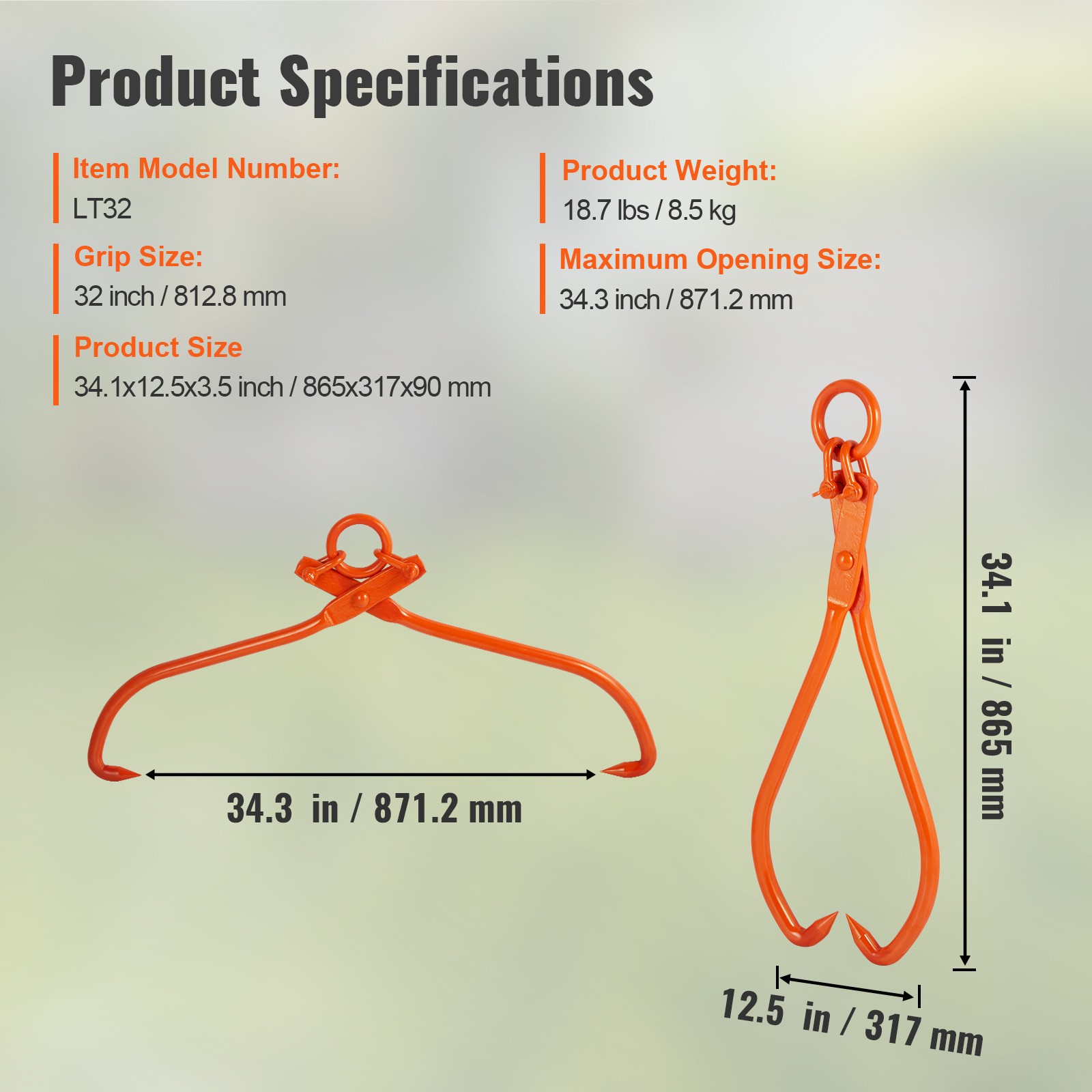 VEVOR Log Skidding Tongs 32 inch 2 Claw Log Lifting Tongs Heavy Duty 1543 lbs
