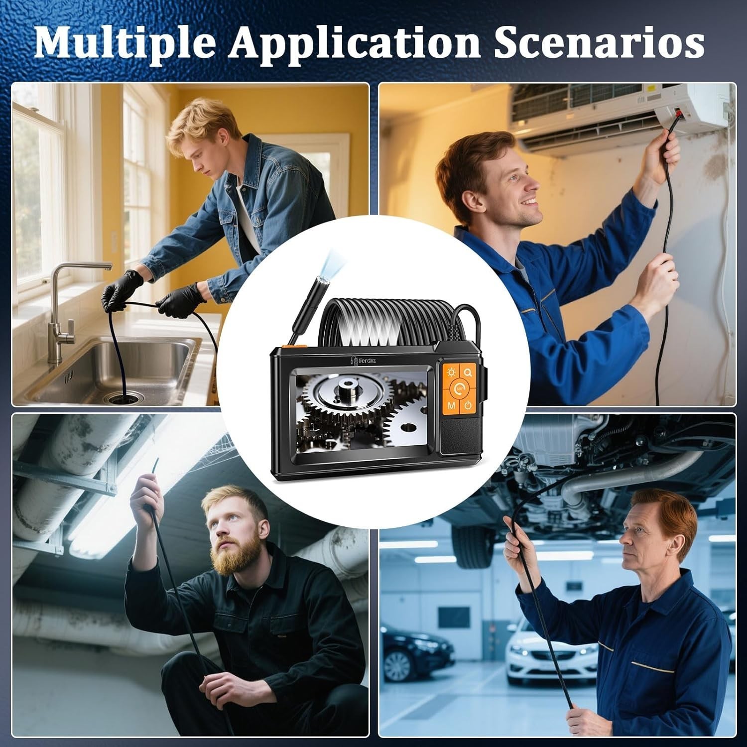 Inspection Camera: 4.3″ IPS, 1920P HD, 8 LEDs, 16.4ft/32.8ft Semi-Rigid Cable
