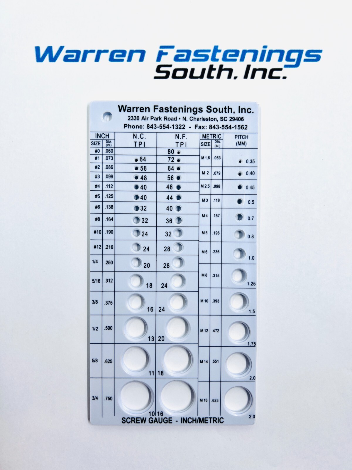 Threaded Screw Gauge Metric & Standard – Warren Fastenings South Branded 1 Piece