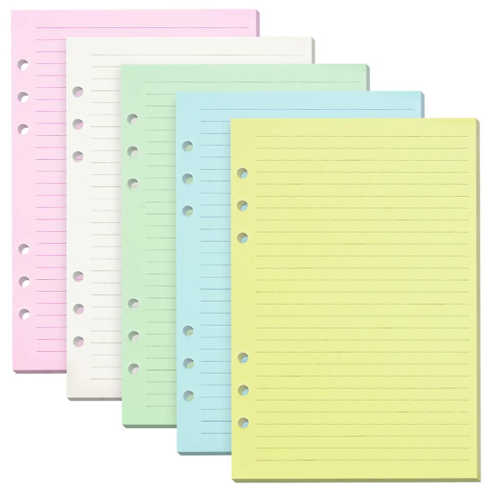 Lined Refill Paper, 200 Colored Ruled Pages for A5 A5, Multicolored