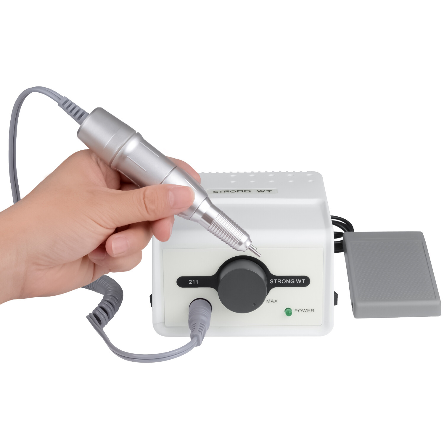 STRONG211 Micro Motor Electric Nail Drill Machine &35000RPM Handpiece 120 Silver