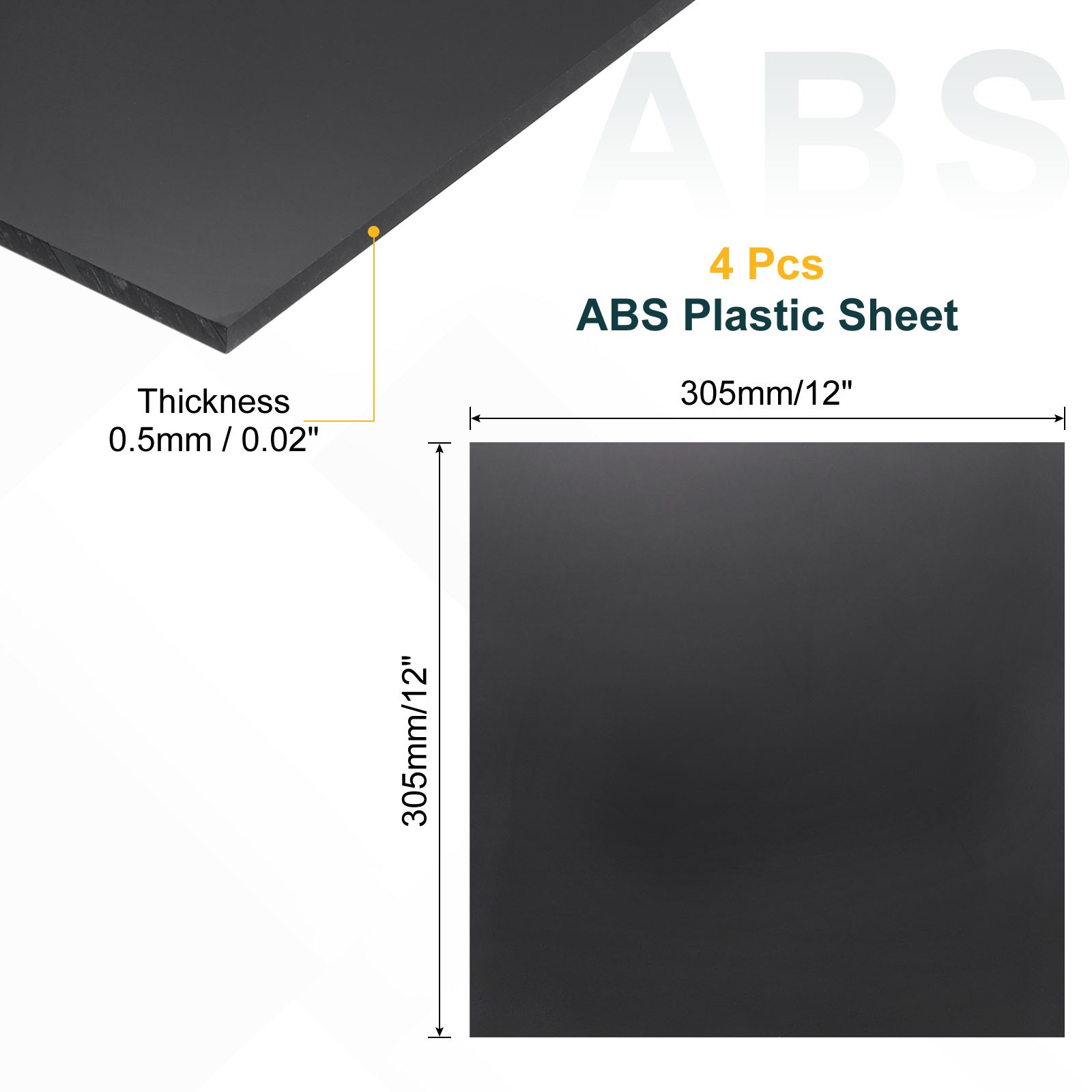 4 Pack ABS Plastic Sheet 0.02″ Thick 12″x12″ Flexible Hard Plastic Sheet Black