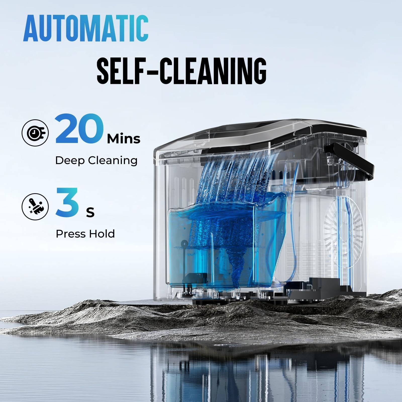 Portable Countertop Ice Maker, 26.5Lbs/24H Bullet Ice Machine, 6 Mins Fast Ic…