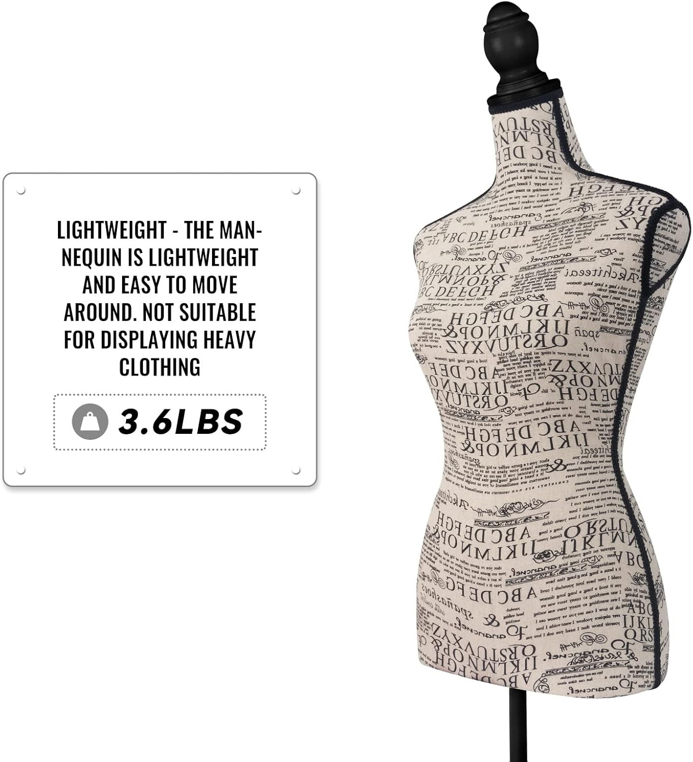 Fabric Female Mannequin Body,Dress Form Sewing with Adjustable Tripod Stand