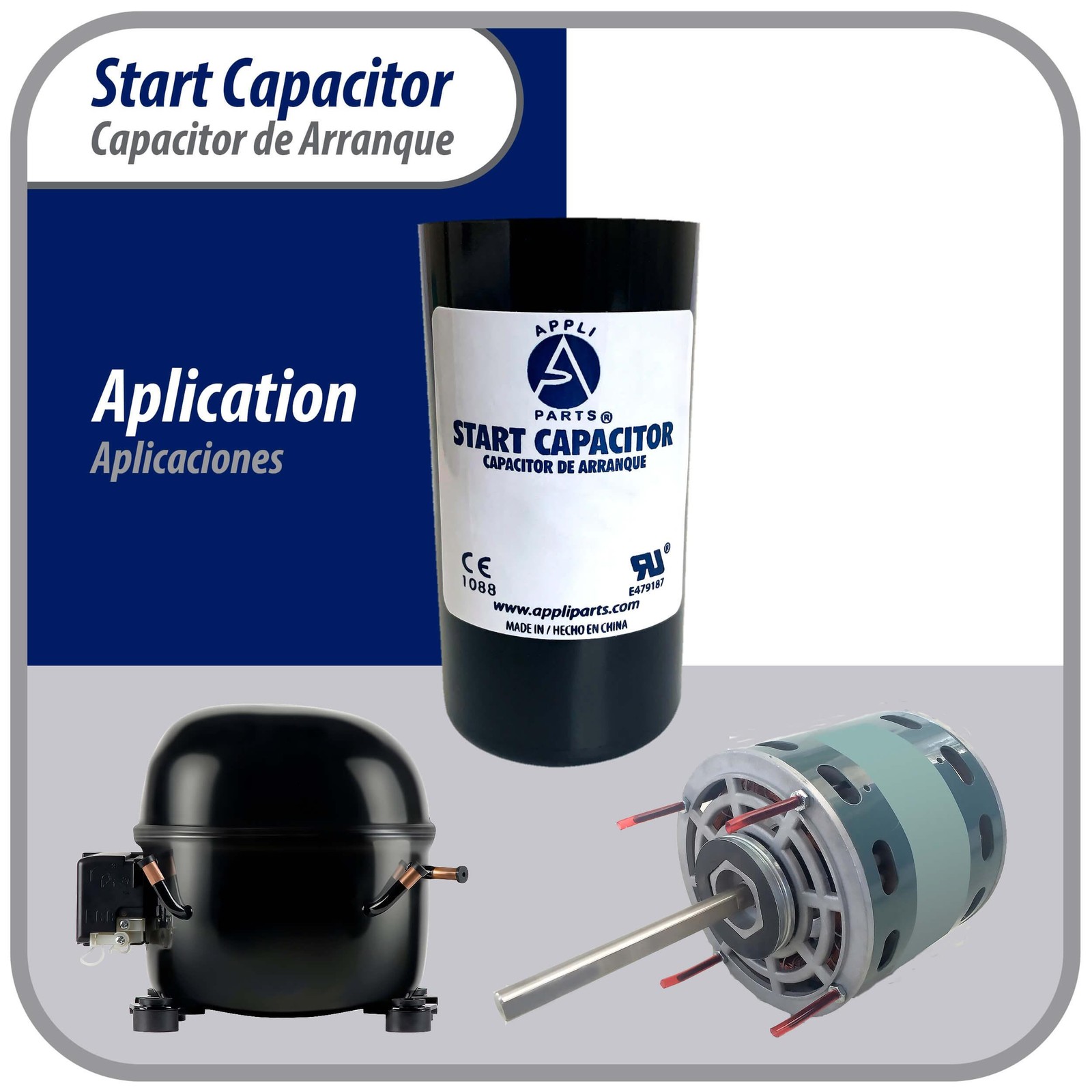 Appli Parts motor start capacitor 124-149 Mfd (microfarads) uF 330 VAC universal