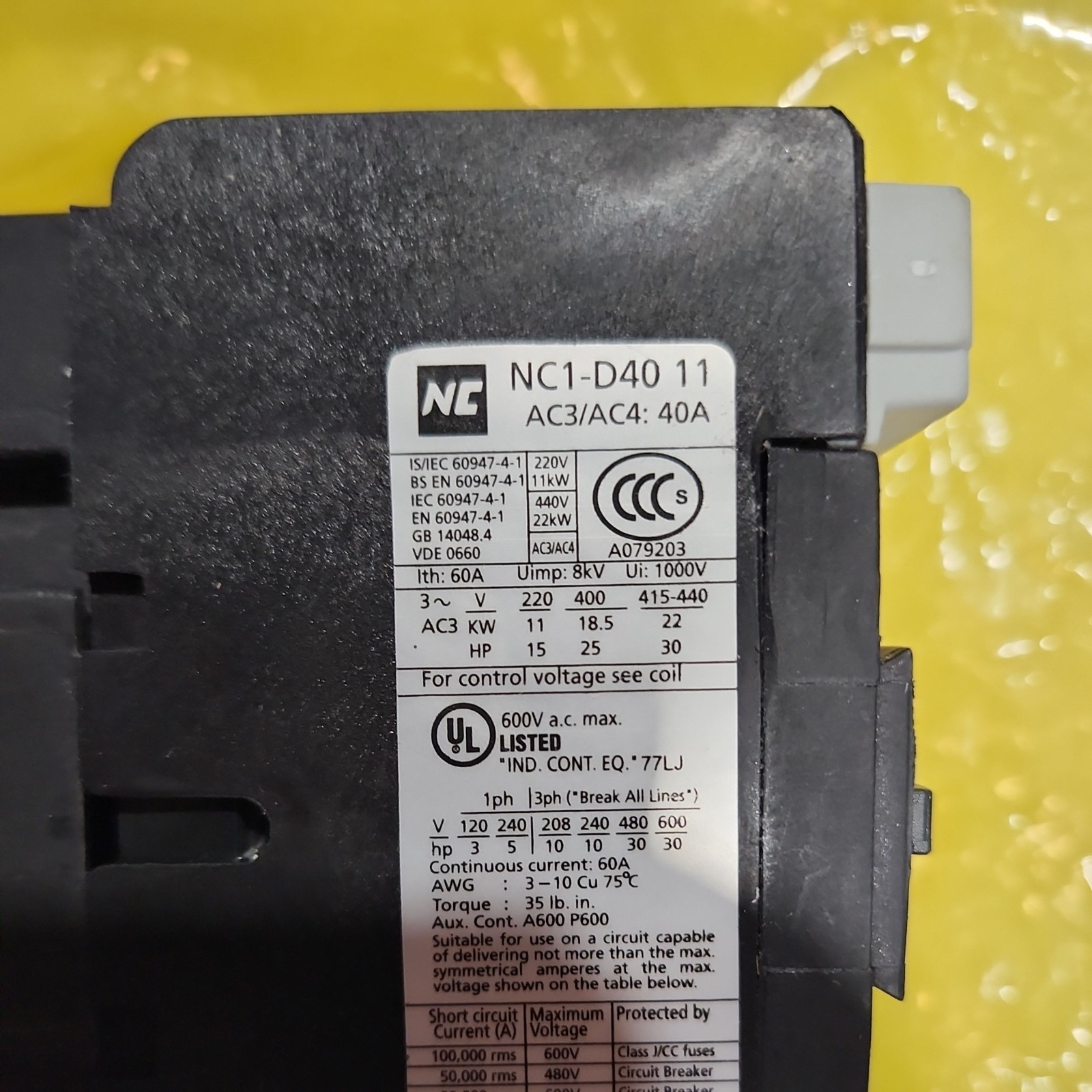 NOFUEL NC1 D40 11 F7 Contactor NC1D4011 Replaces LC1-D4011-F7 120V Coil