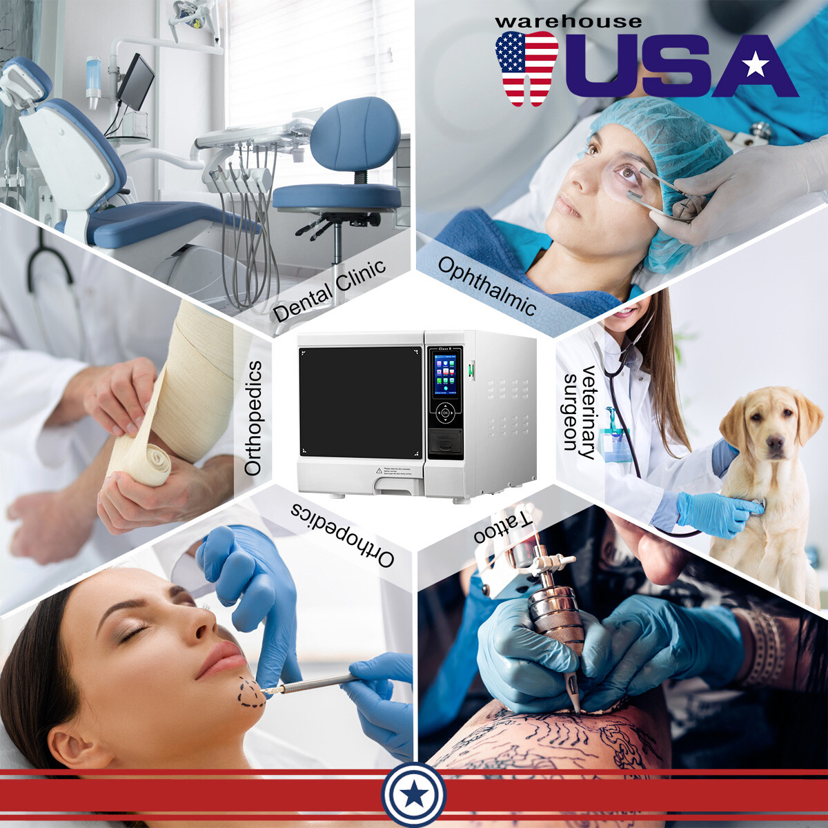 22L Class B Dental Autoclave Vacuum Pressure Steam Sterilizer Built-in Printer