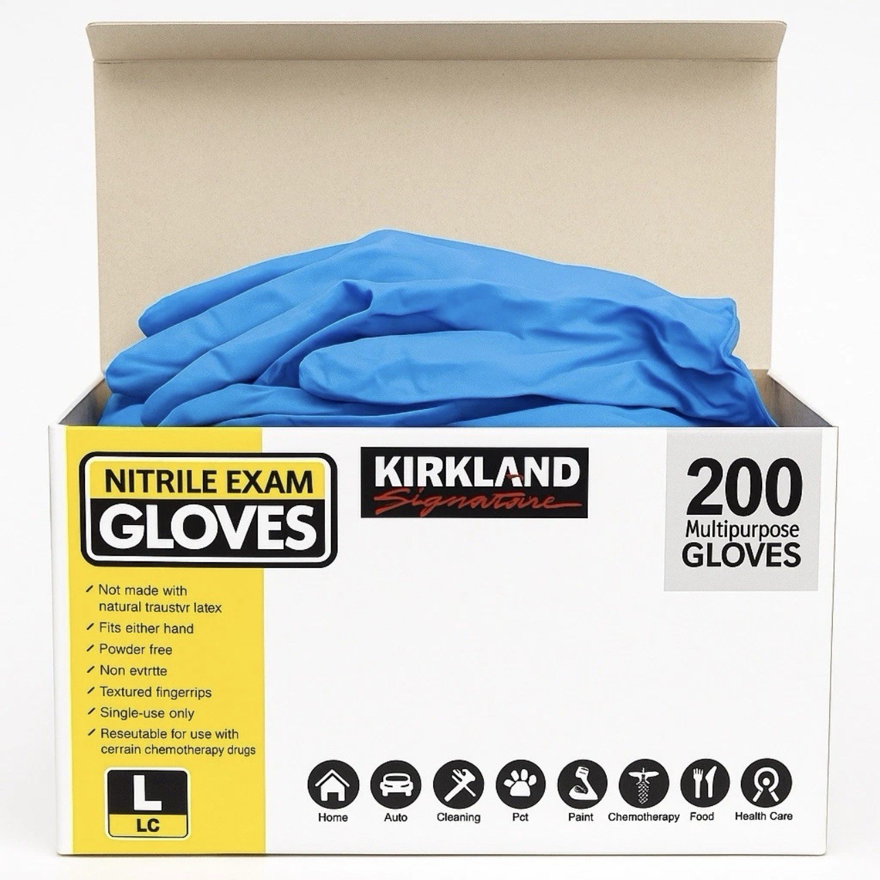 Kirkland Size L Nitrile Gloves 200 Ct Powder-Free Non-Latex Gloves Blue