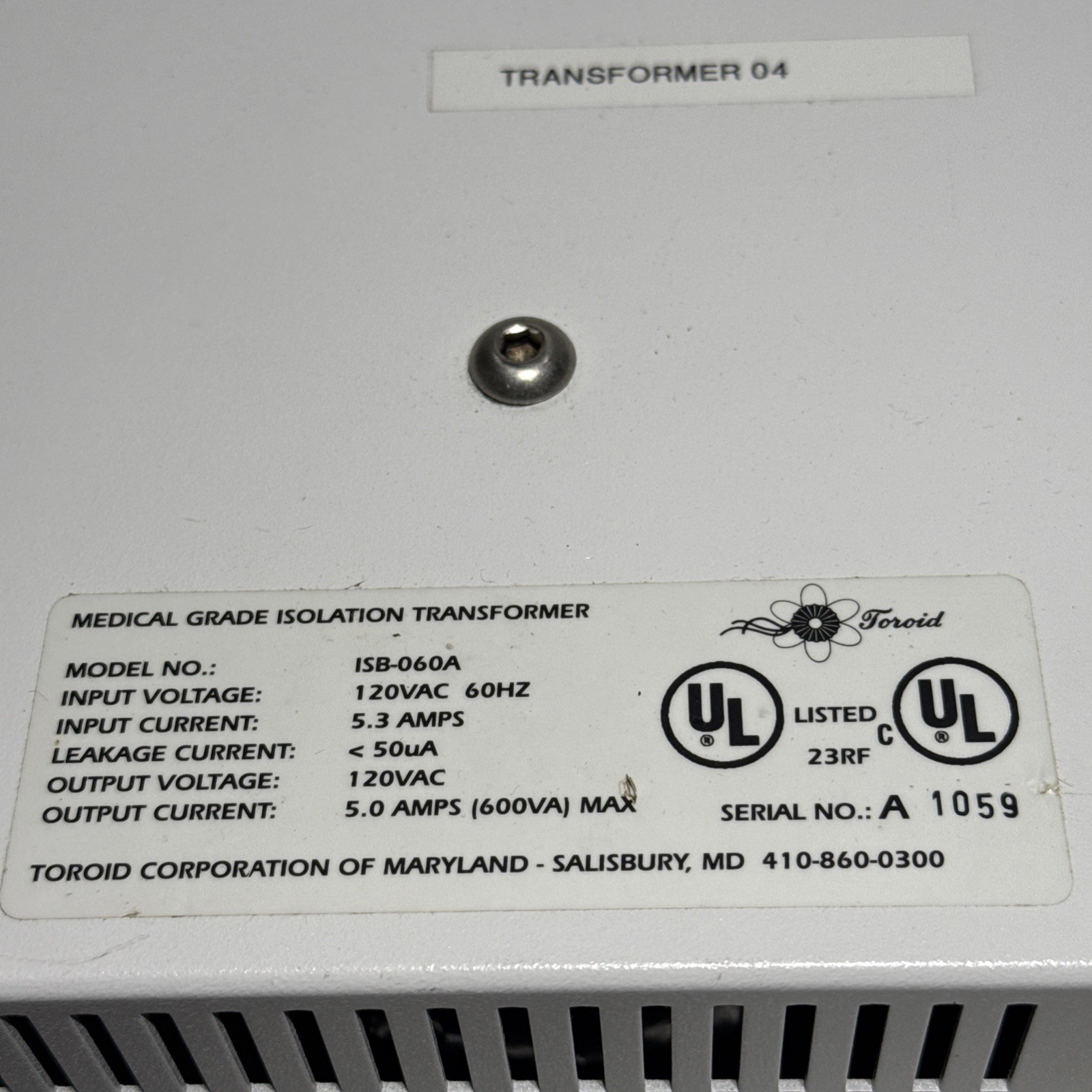 Toroid Medical Grade Isolation Transformer ISB-060A 4 Outputs 120V