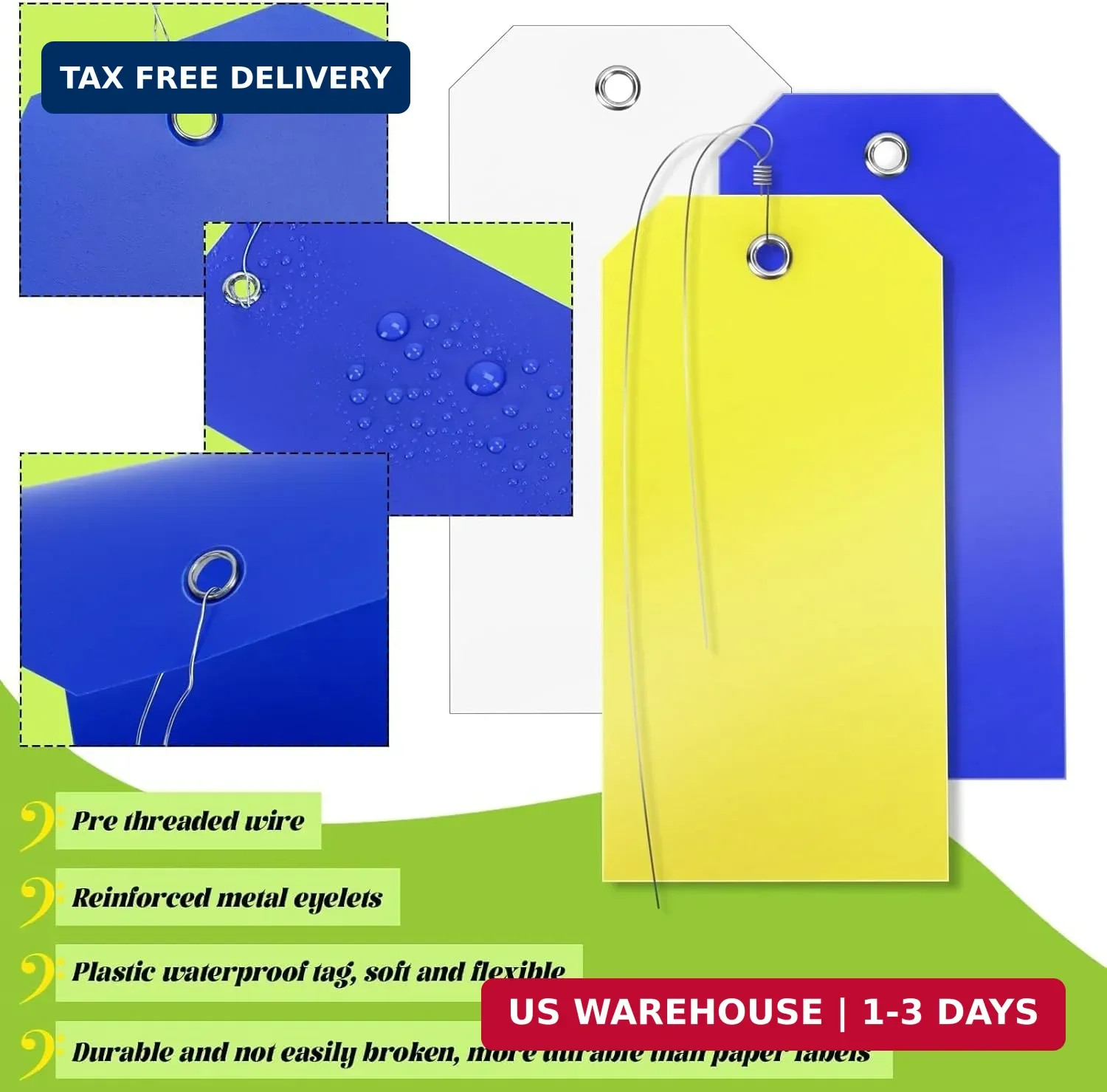100 Pcs Plastic Tags with Wire for Labeling, 5 Colors Hanging Shipping Tags Bulk