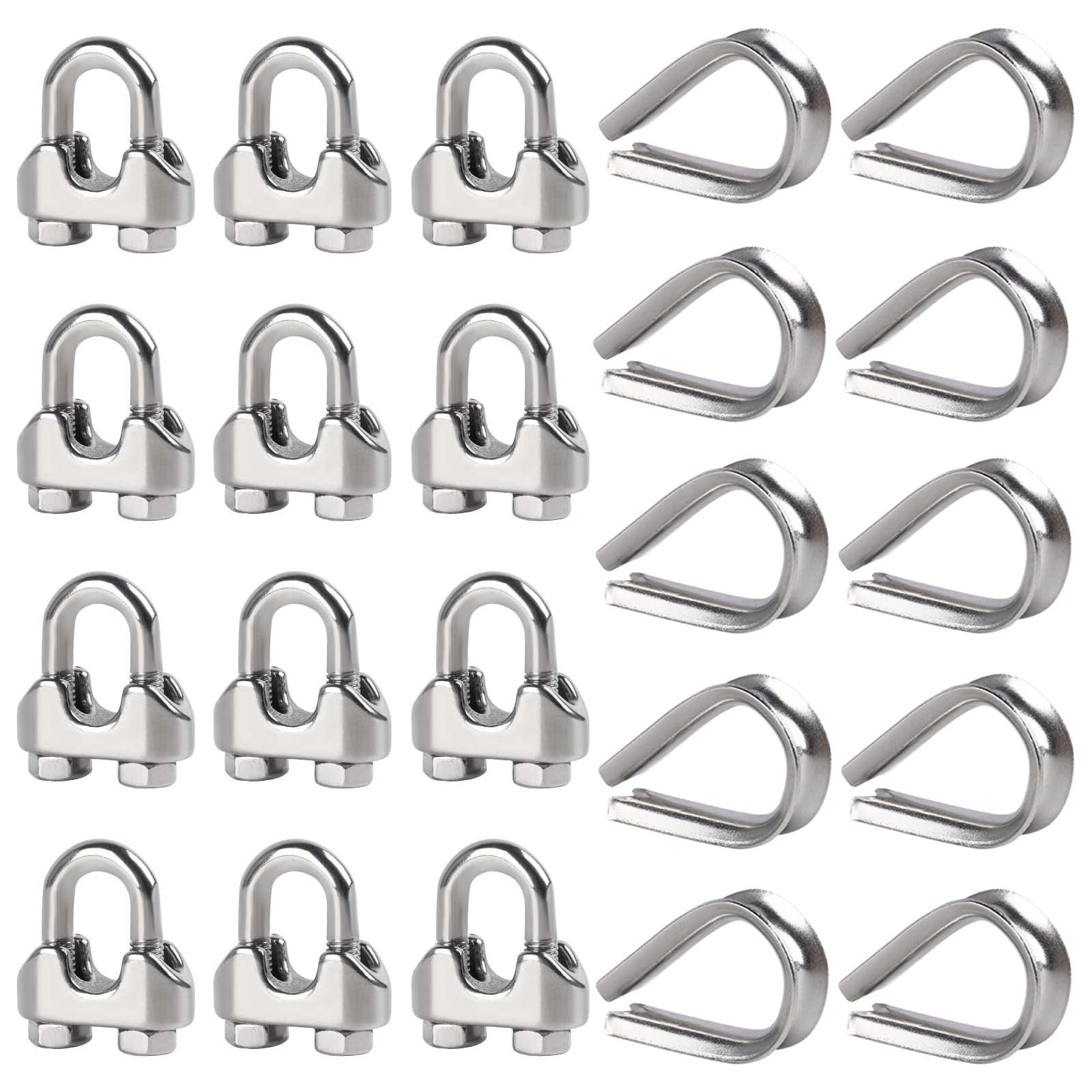 hannger 12Pcs 3/16″ M5 Wire Rope Clamps 10 Pcs 3/16 M5, Silver