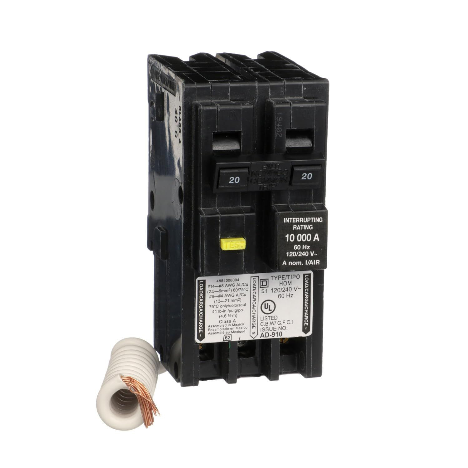 Square D – HOM220GFIC Homeline Circuit Breaker, 20-Amp, 120/240V, Black