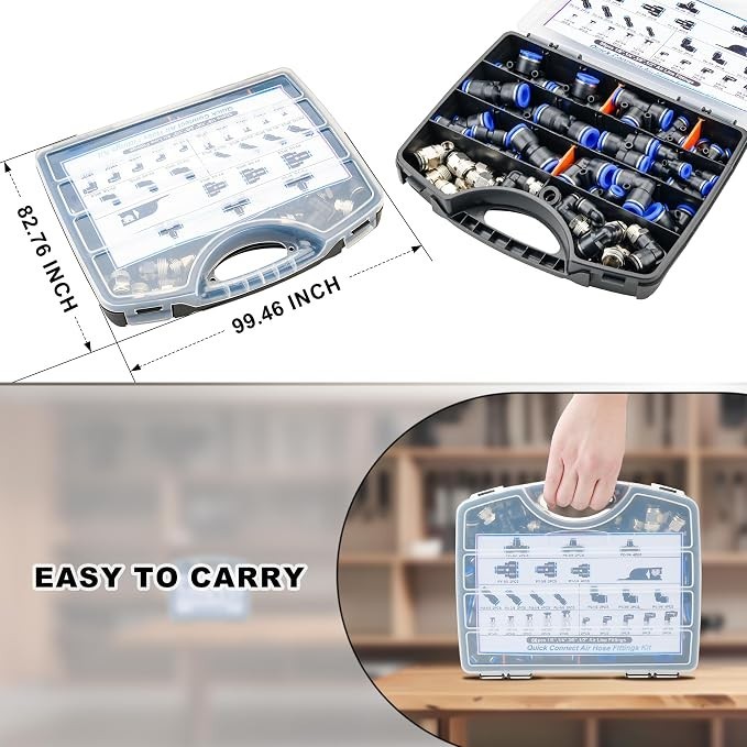60 Pieces Push to Connect Fittings 1/8”, 1/4”, 3/8”, 1/2” for Air Line Tube, Qui