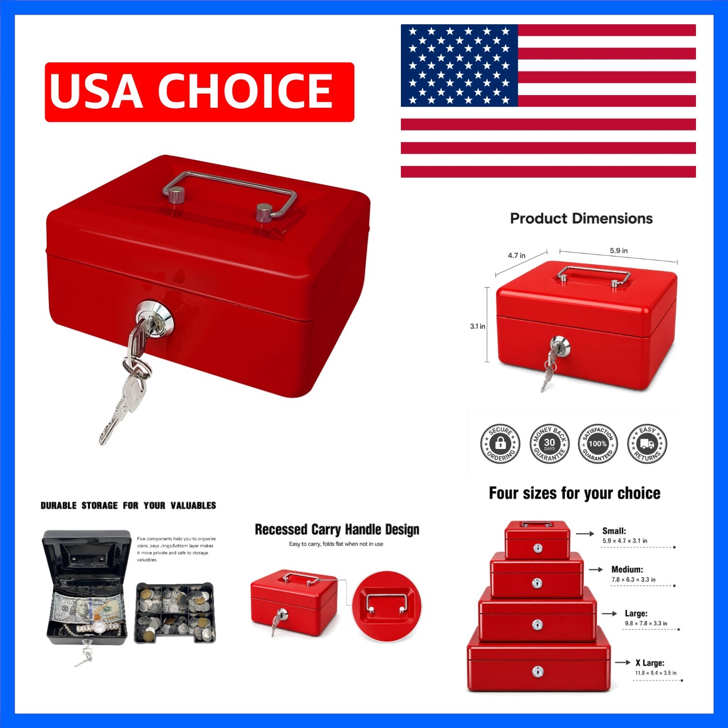 Steel Cash Box with Key Lock, Metal Small Money Organizer with Money Tray,Cas…
