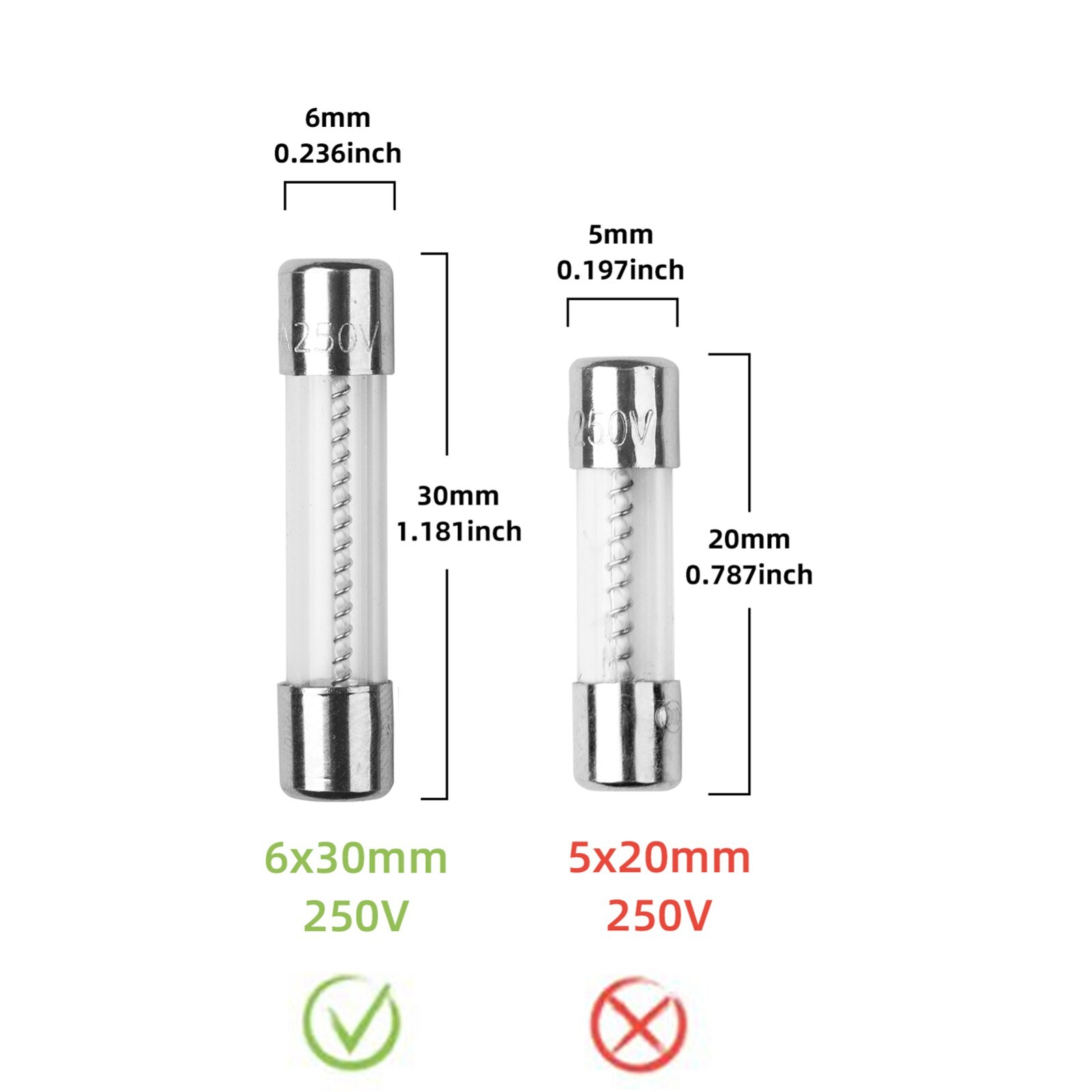 10pcs 5A 250V Slow-Blow Fuse Glass T5AL250V 5 Amp Time-Delay Fuse 6X30mm