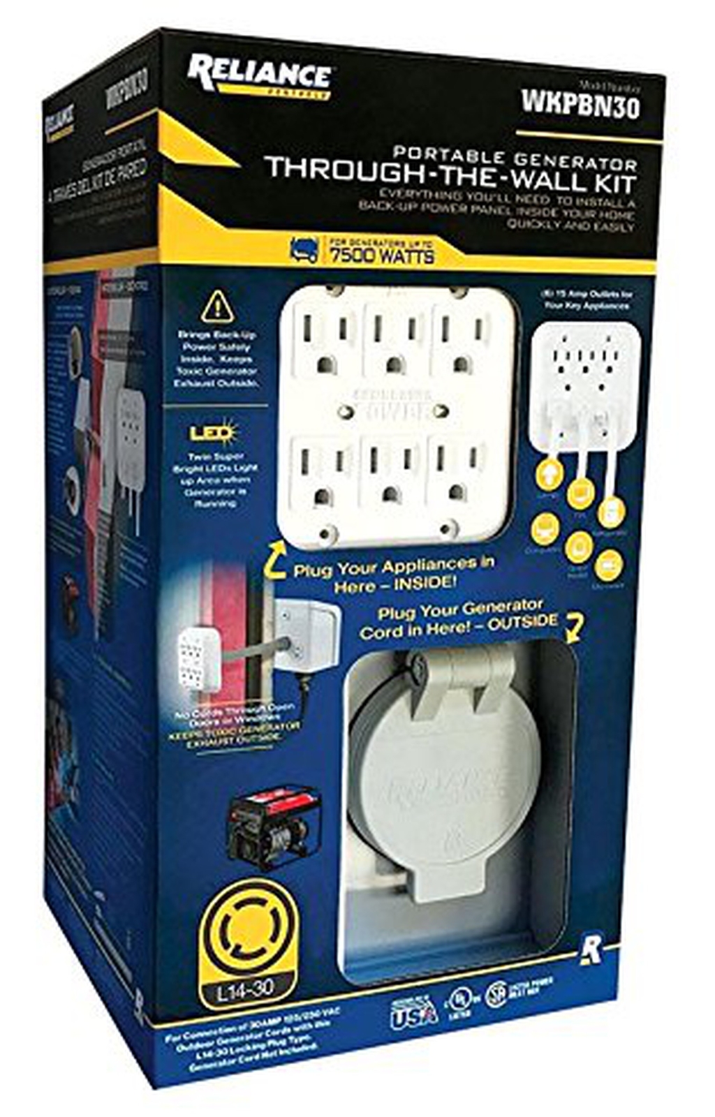 Reliance Controls WKPBN30 Portable Generator Through-the-Wall Kit Pwr Transfer