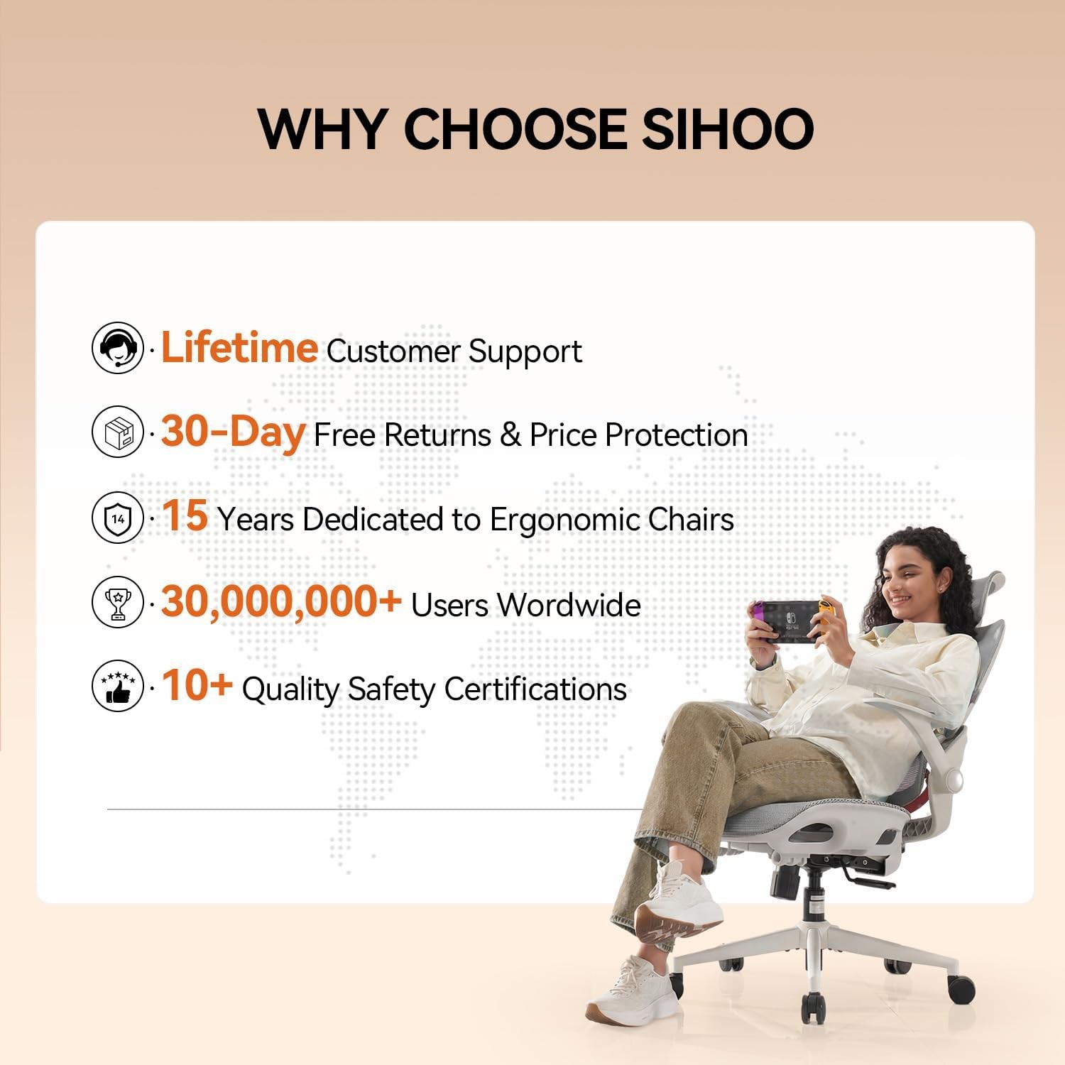 B100 Office Chair, Swivel Desk Chair for Long Hours, Grey
