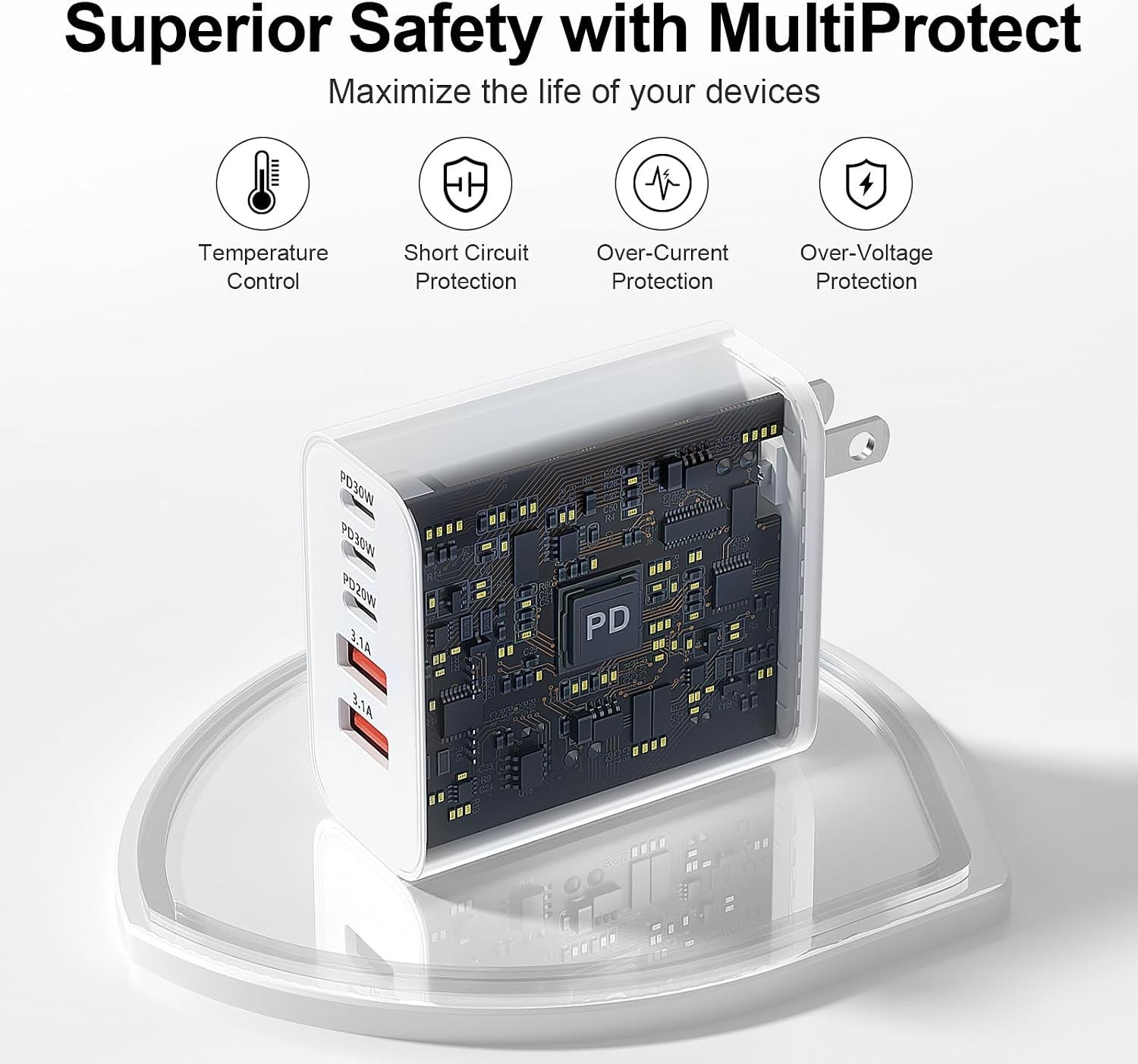 USB C Charger Block 60W 5-Port Type C Charger Fast Charging Multiple Port Plug