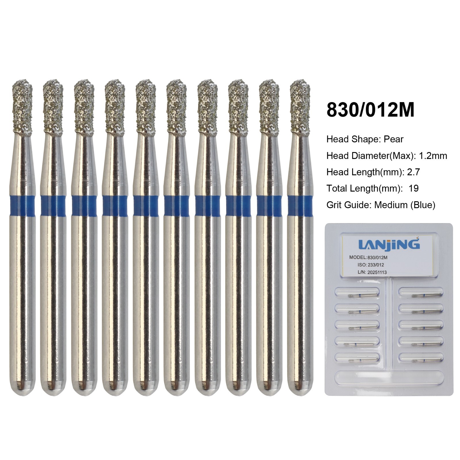 Dental 330 Diamond Bur Pear 830/008 830/010 Medium Coarse Grit High Speed FG