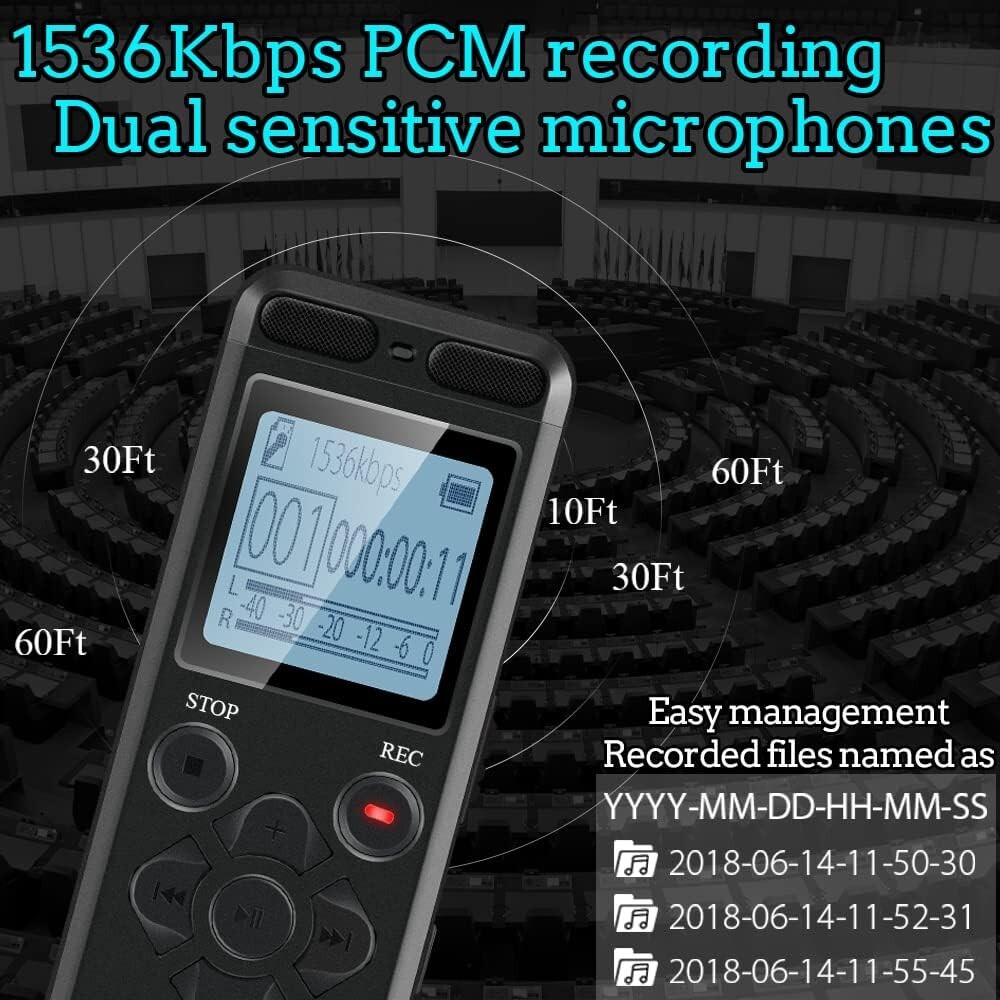 High-Quality Voice Activated Recorder – 1536Kbps Stereo with Password Protection