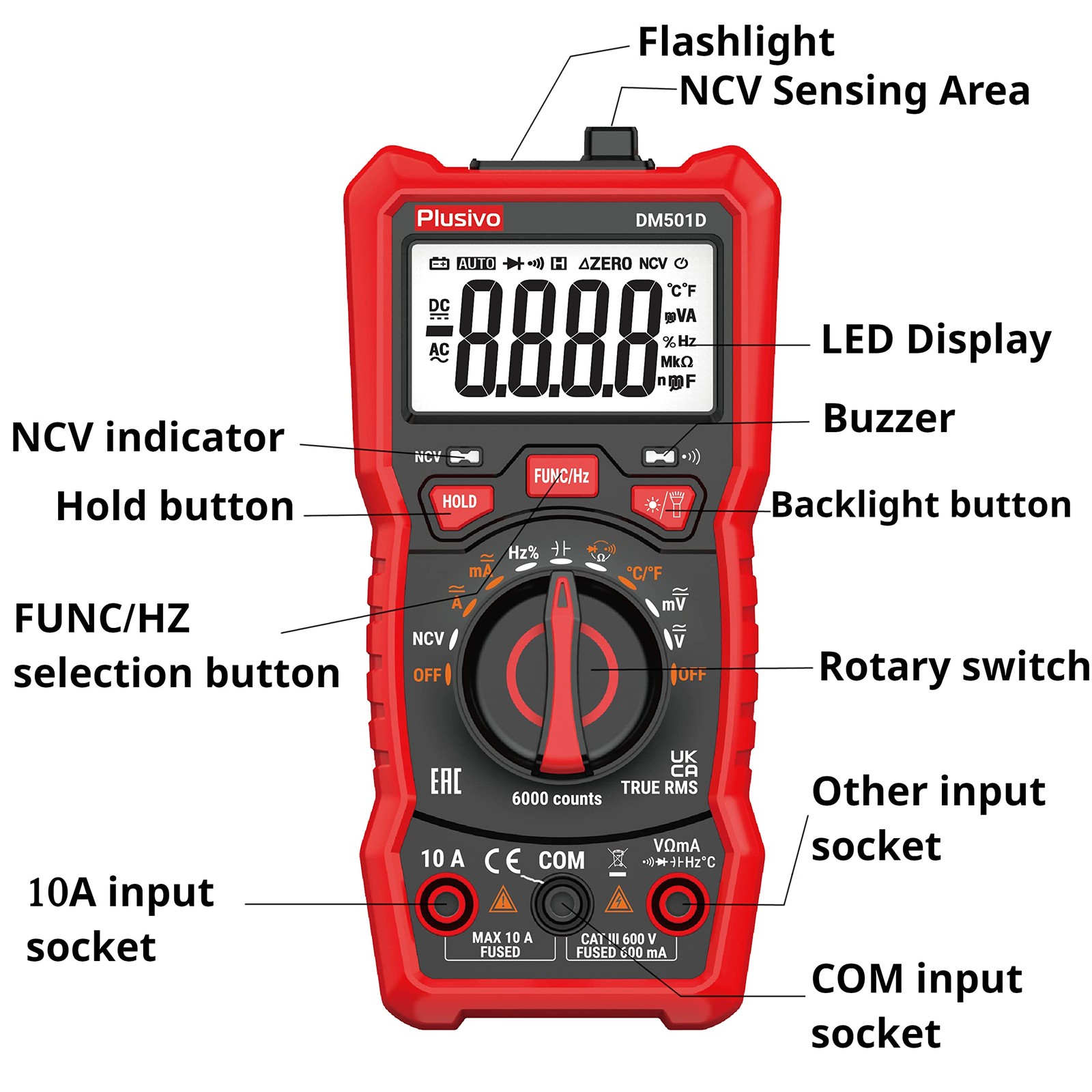 Multimeter 6000 Counts Digital Multimeter Auto Ranging TRMS AC DC Voltmeter Ohm