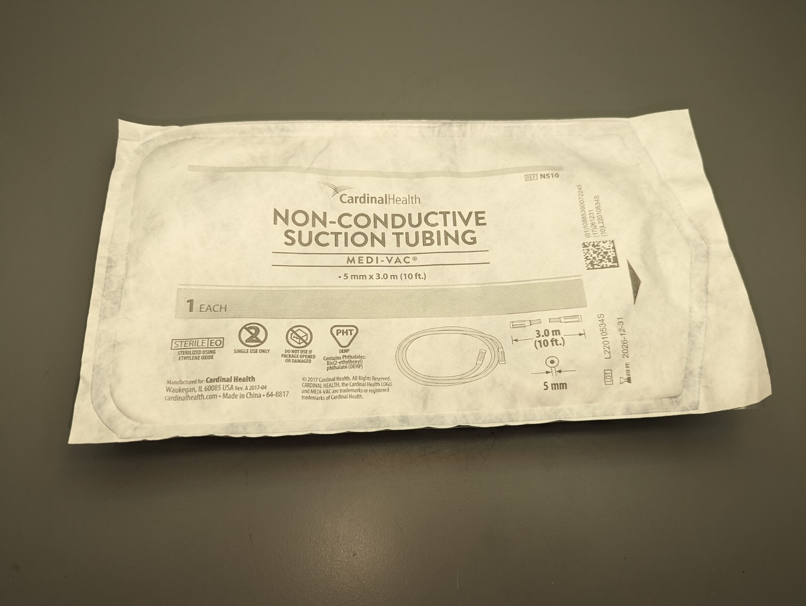 Cardinal Health N510 Medi-Vac Sterile Tubing w/ Maxi-grip Connectors 5 mm x 10′