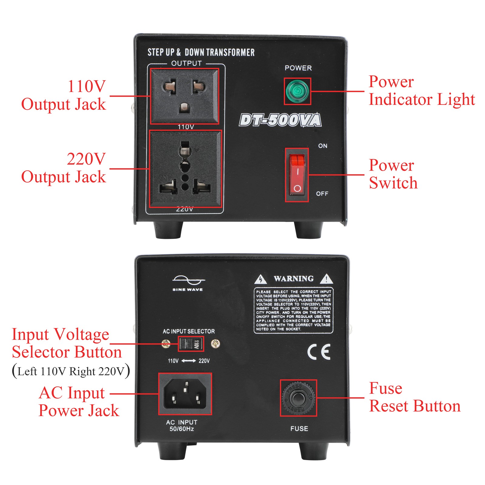 New Design Voltage Transformer Converter Step Up Step Down 500W AC 110V to 220V