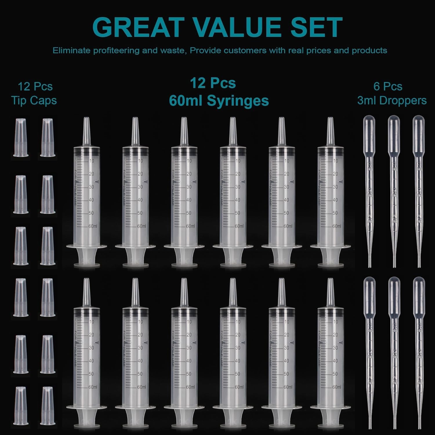 12Pack 60ml Syringe for Liquid – Large Plastic Syringes Without Needle for Jello