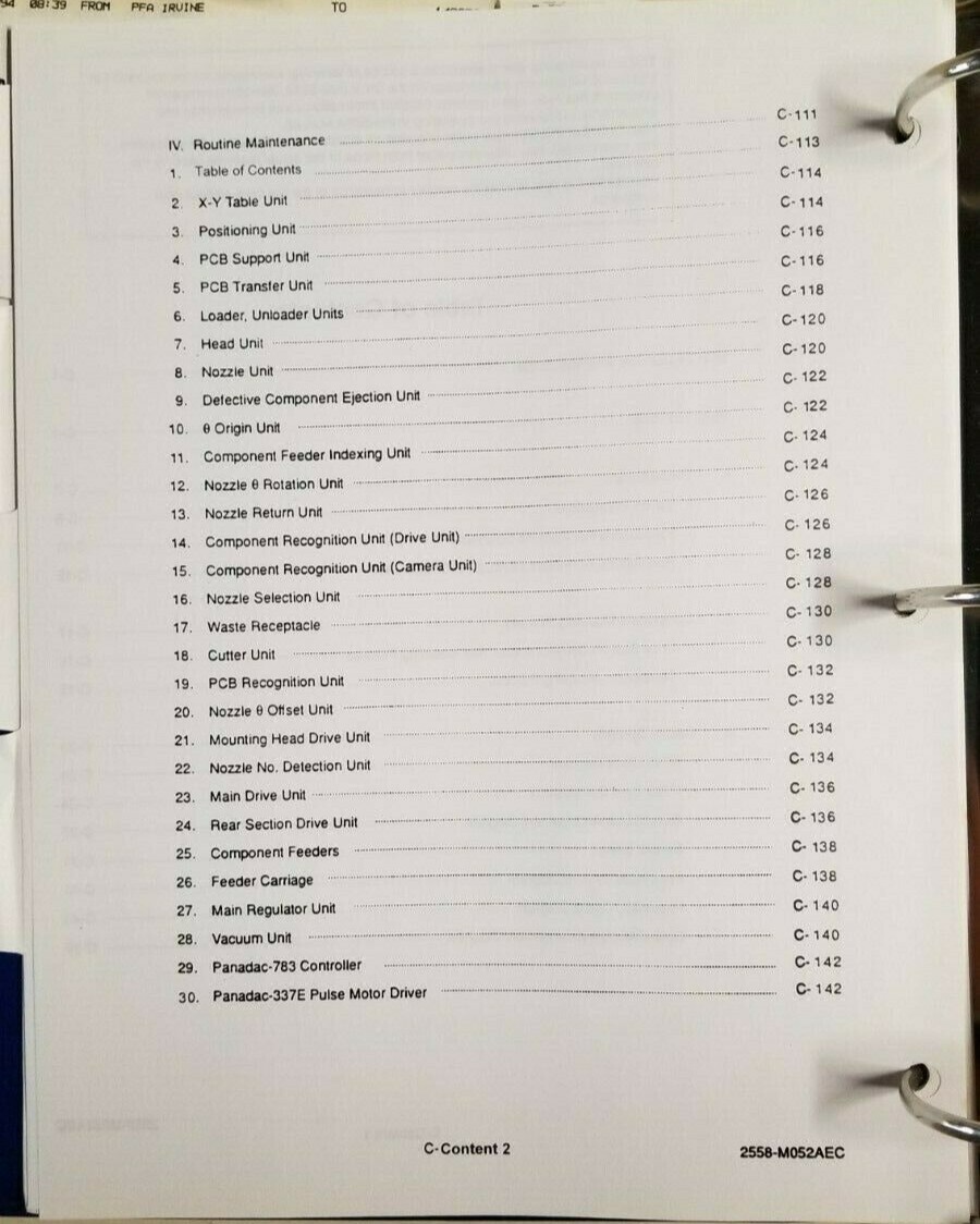 Panasonic Panasert MV-II MV2 Ops,Maint,Tech / MV2C Tech Manual NM-2558 / NM-2559