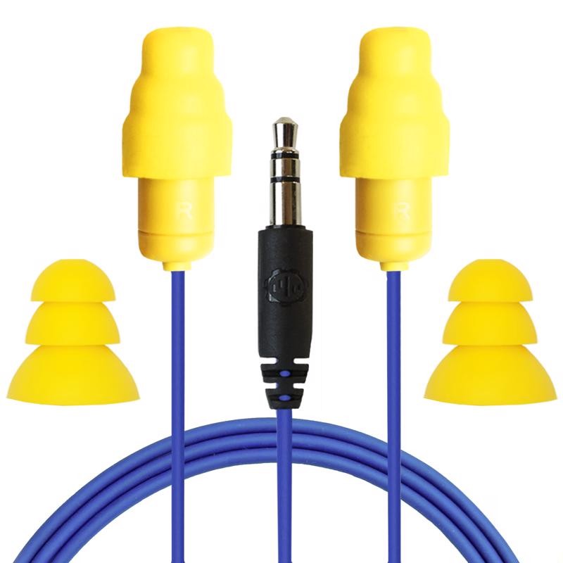 Plugfones Guardian Earplug / Earbud Hybrid – Blue Cable and Yellow Plugs