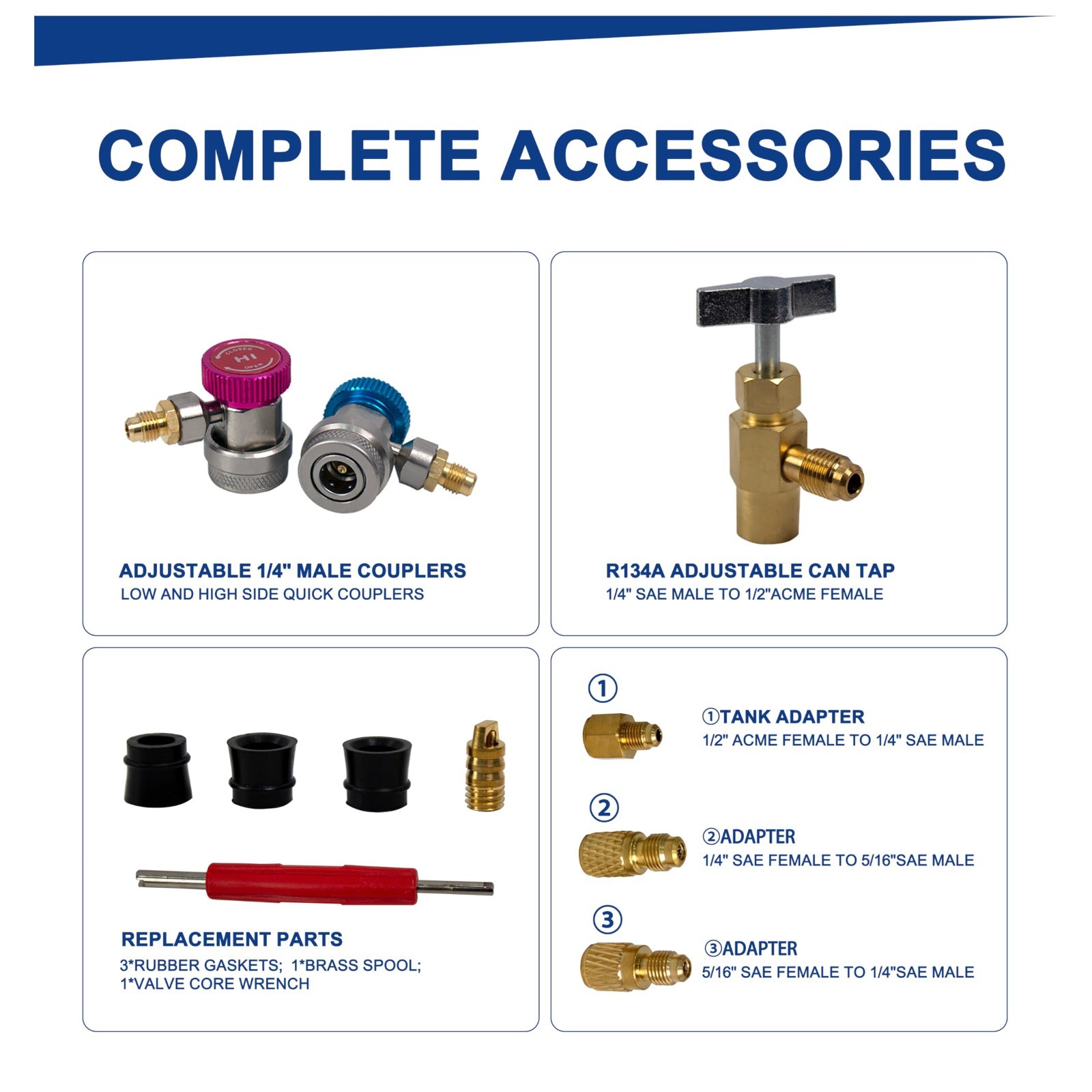 4 Way AC Manifold Gauge Set with 5FT Hoses, R134A R410A R22 Refrigerant Kit