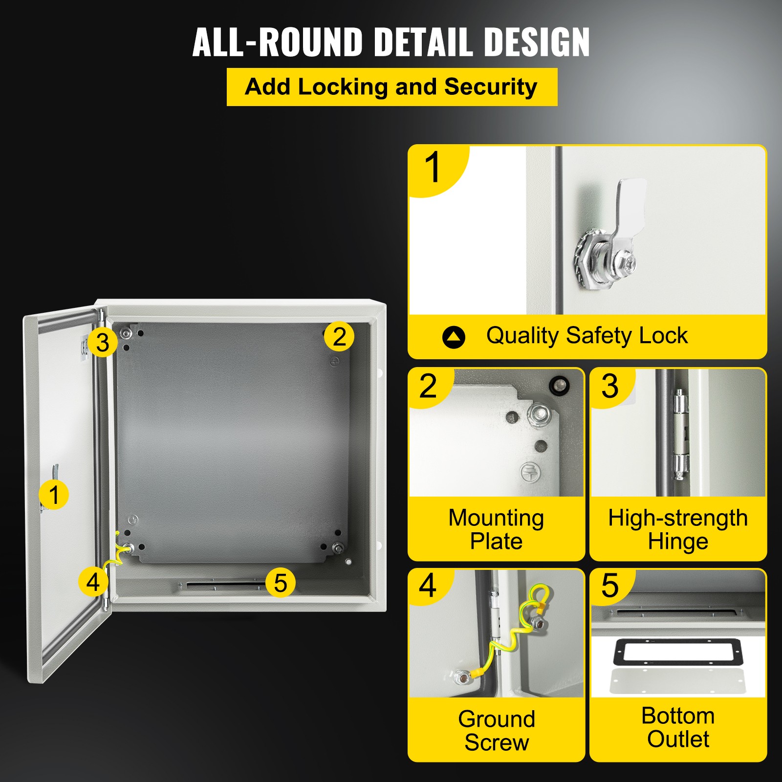 VEVOR 8» 10» 12» Metal Electrical Enclosure IP65 Waterproof Wall Junction Box
