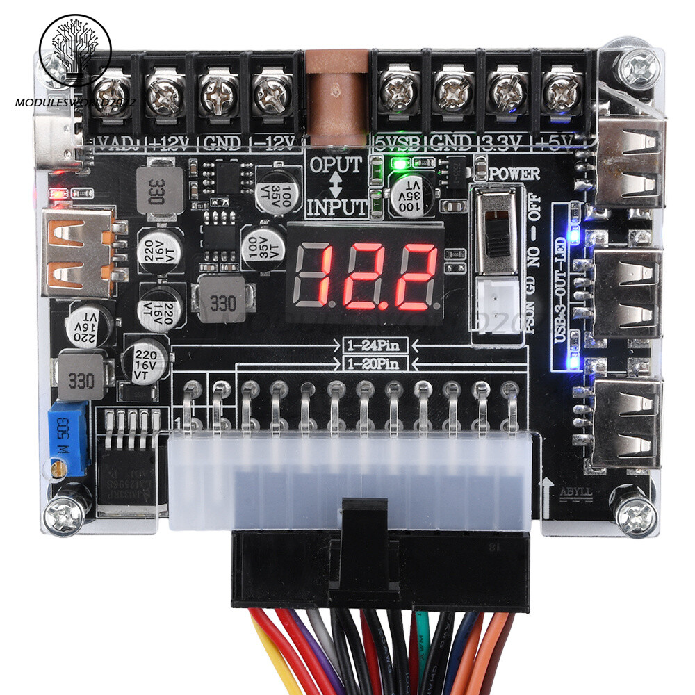 20/24 Pin ATX Power Adapter Board Power Supply Module Adapter Adjustable Voltage