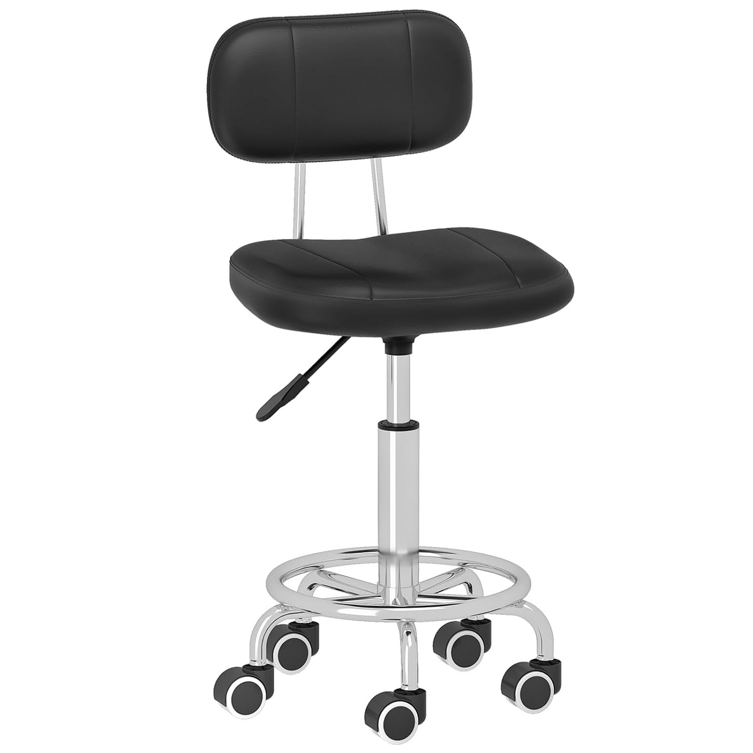 Height Adjustable Rolling Drafting Chair with Backrest 360 Swivel Office Stool